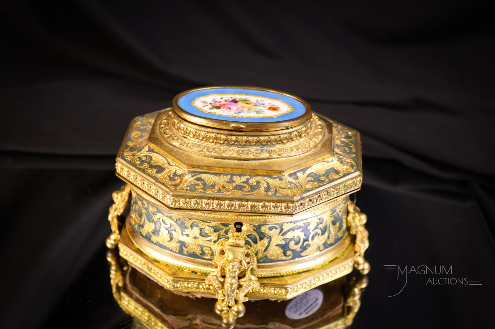 French Antique 19th Century Napoleon III Sevres Style Porcelain Bronze Casket: A fine addition to any collection. This is an antique French Napoleon III 19th-century bronze casket. This super example features a hand-painted Sevres-style porcelain plaque in the lid. The casket ha