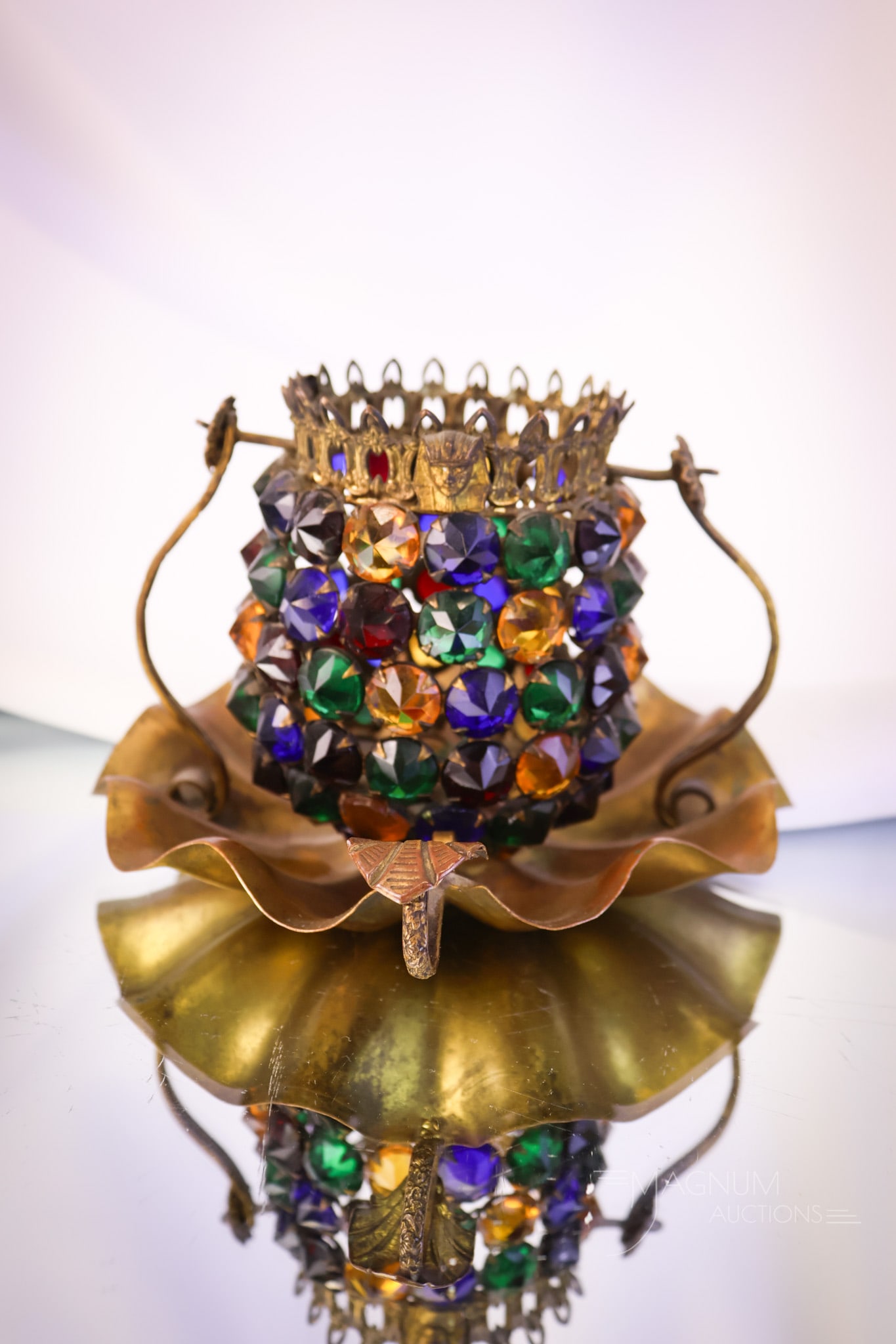 Victorian Jeweled Brass Handled Fairy Lamp (1 of 14)