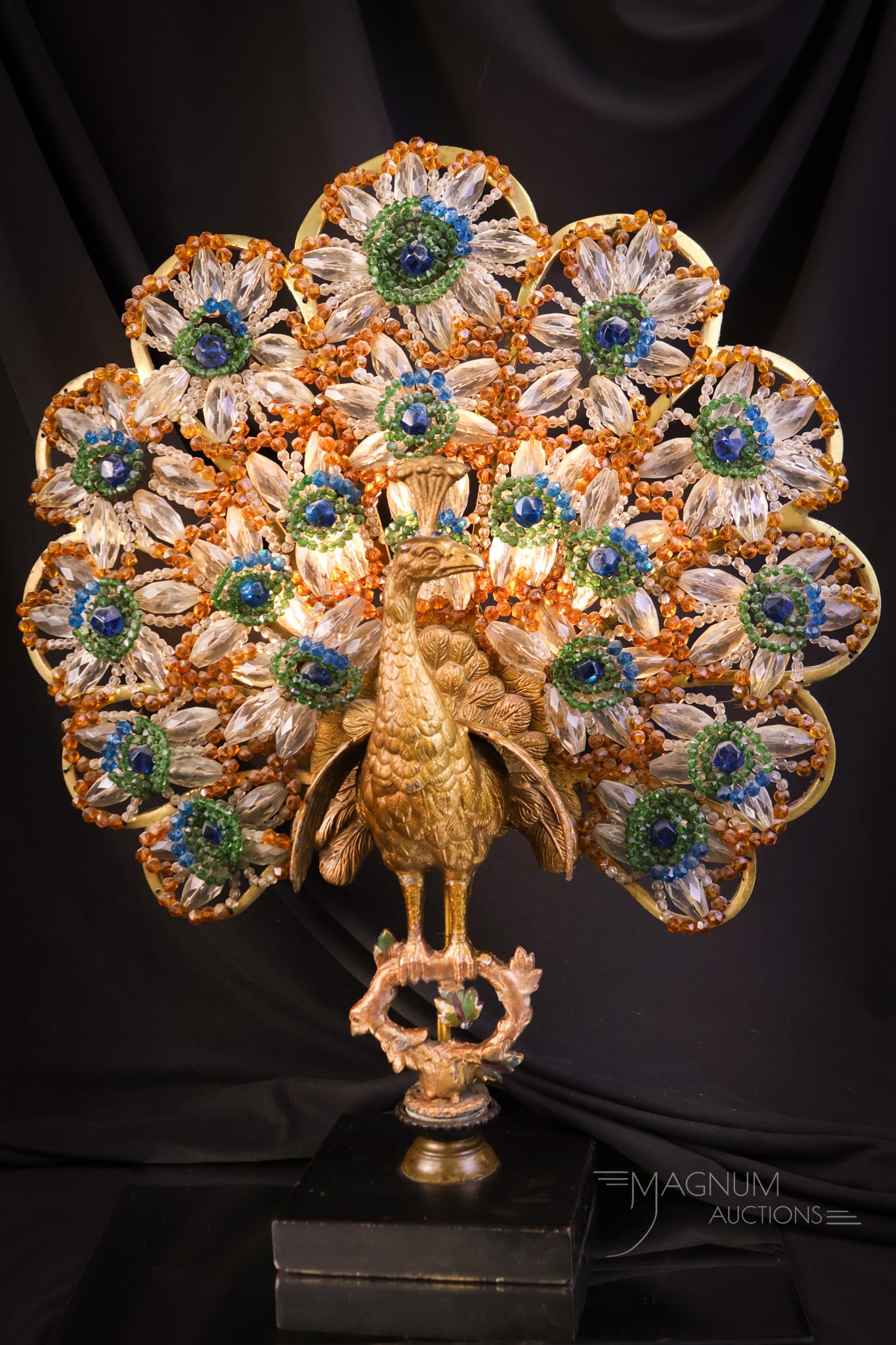 Czech 19" Jeweled Antique Glass Peacock Lamp (1 of 10)