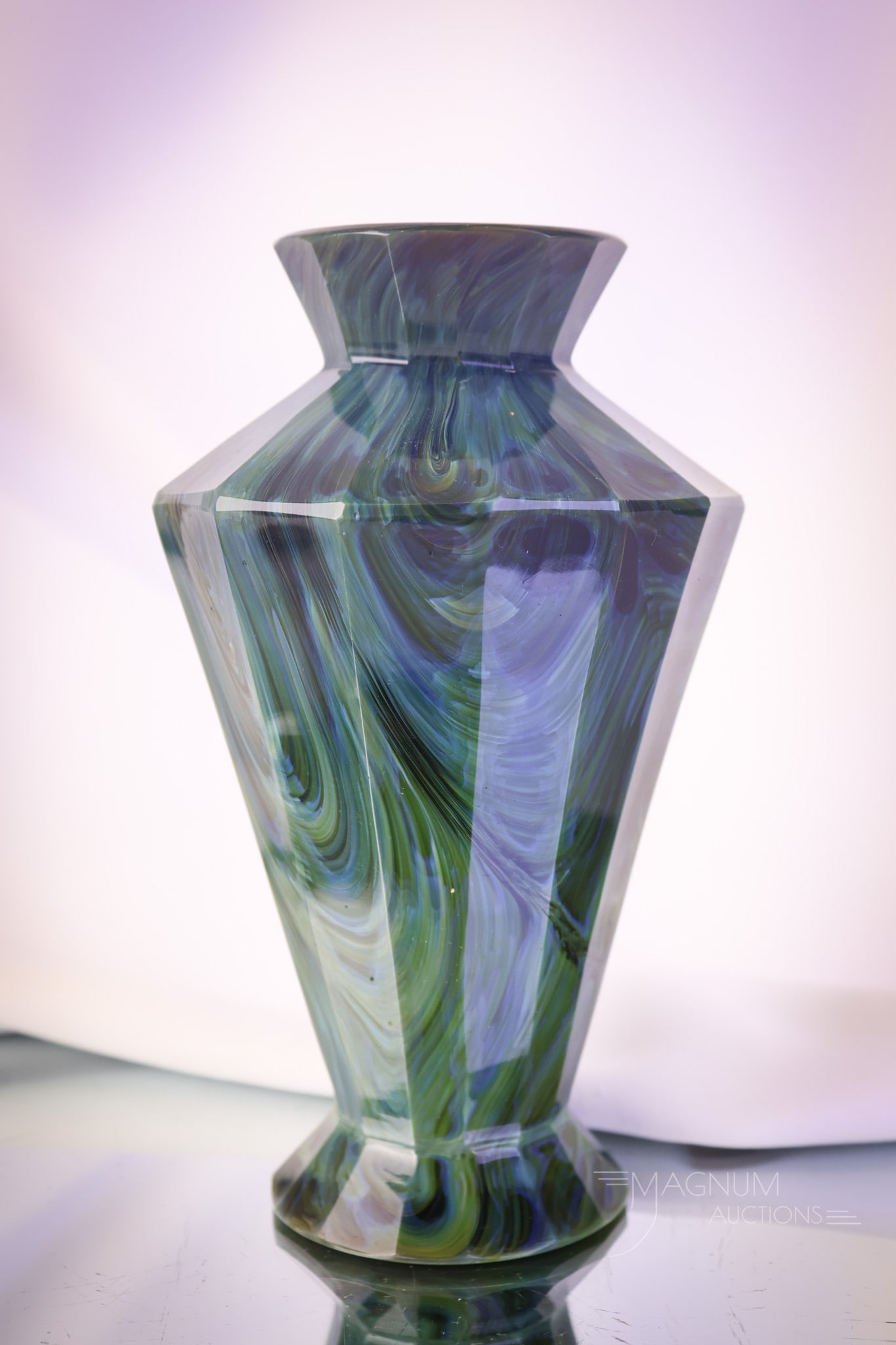 Bohemian Lithyalin Blue & Green Agate Art Glass Vase: A seldom and rare find in Victorian glass. This is a large piece of Lithyalin agate glass. This piece measures 7 1/4" tall and 4 1/4" wide. Seldom do you find large examples. This vase is in colors of