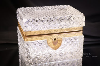 French Cut Crystal Regency Gilt Bronze Jewelry Casket