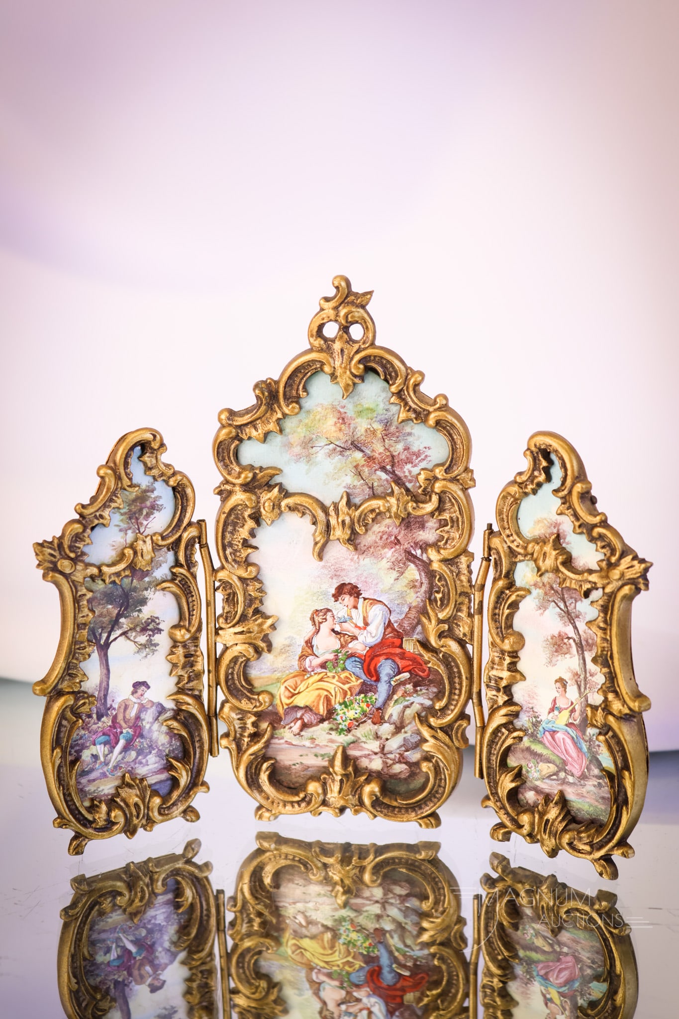 French Miniature Enameled Porcelain & Bronze Screen (1 of 13)