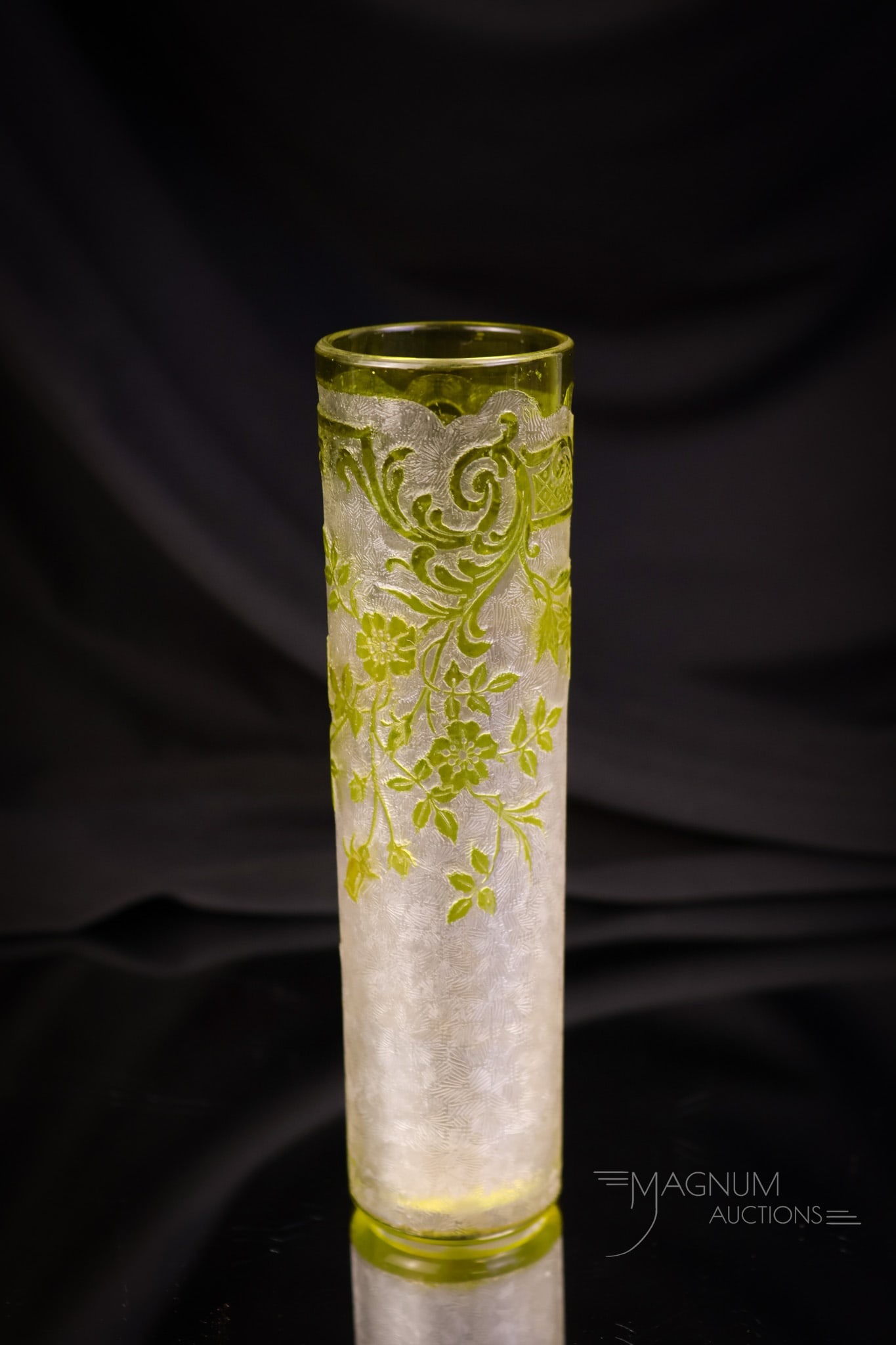Baccarat St. Louis Acid Etched Citron Cameo Art Glass Stick Vase (1 of 4)