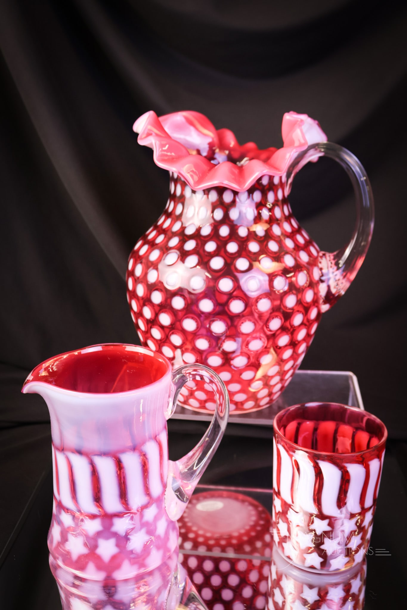 3 pc Lot Fenton Cranberry Opalescent Art Glass (1 of 11)