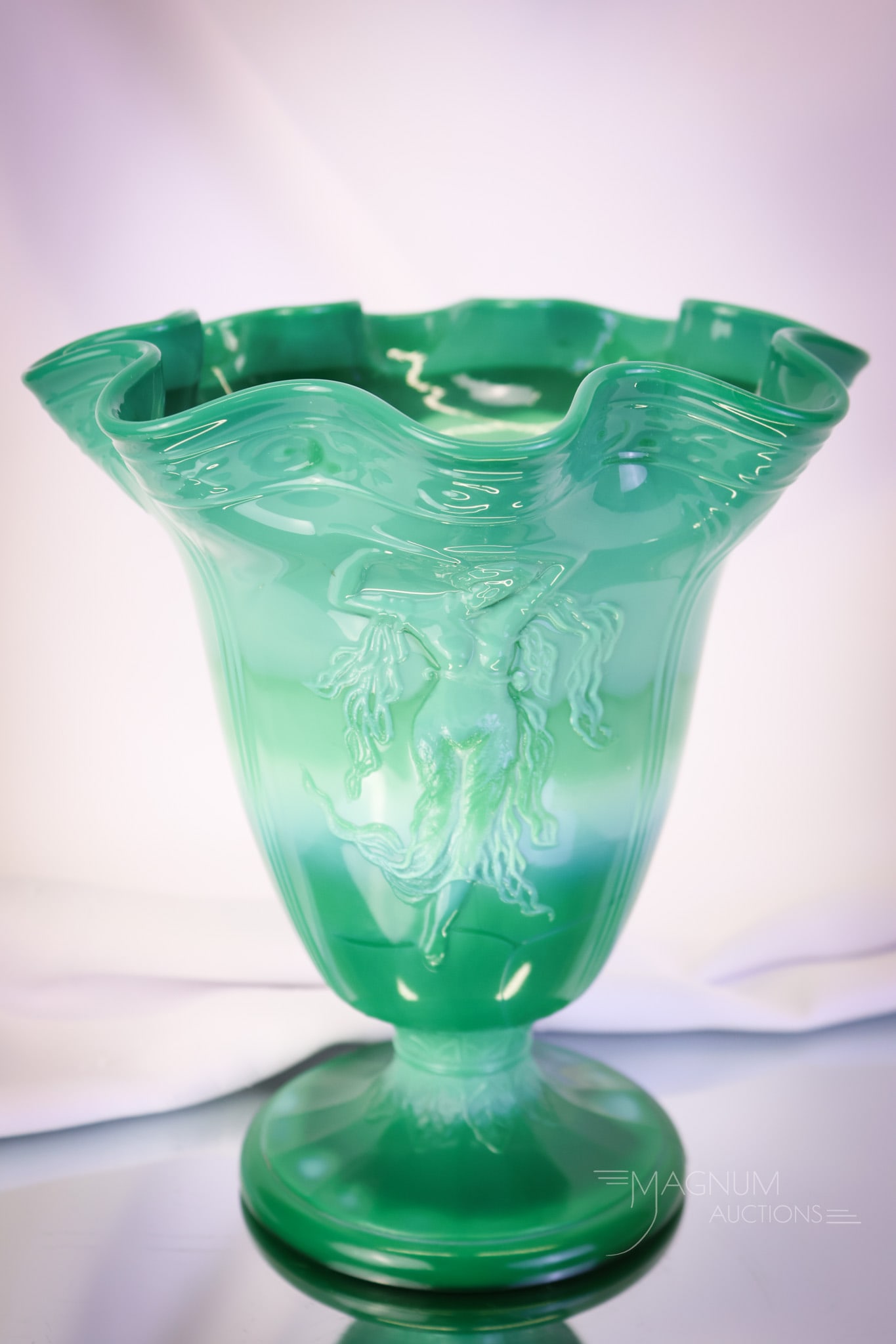 Fenton Mongolian Green "Dancing Ladies" 1930s Vase (1 of 7)