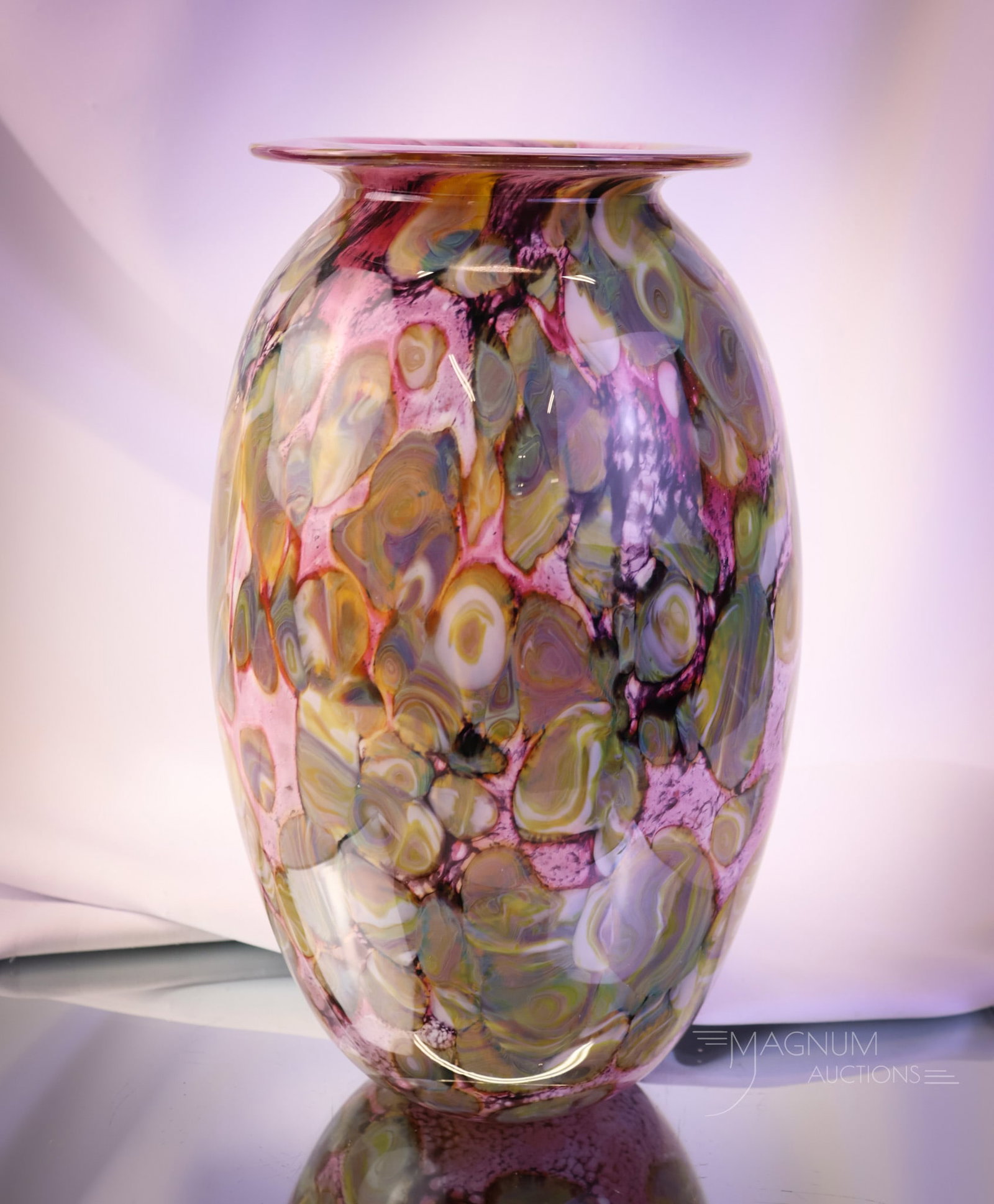 Signed "Eickholt 1997" 10 1/2" Mauve Art Glass Vase (1 of 7)