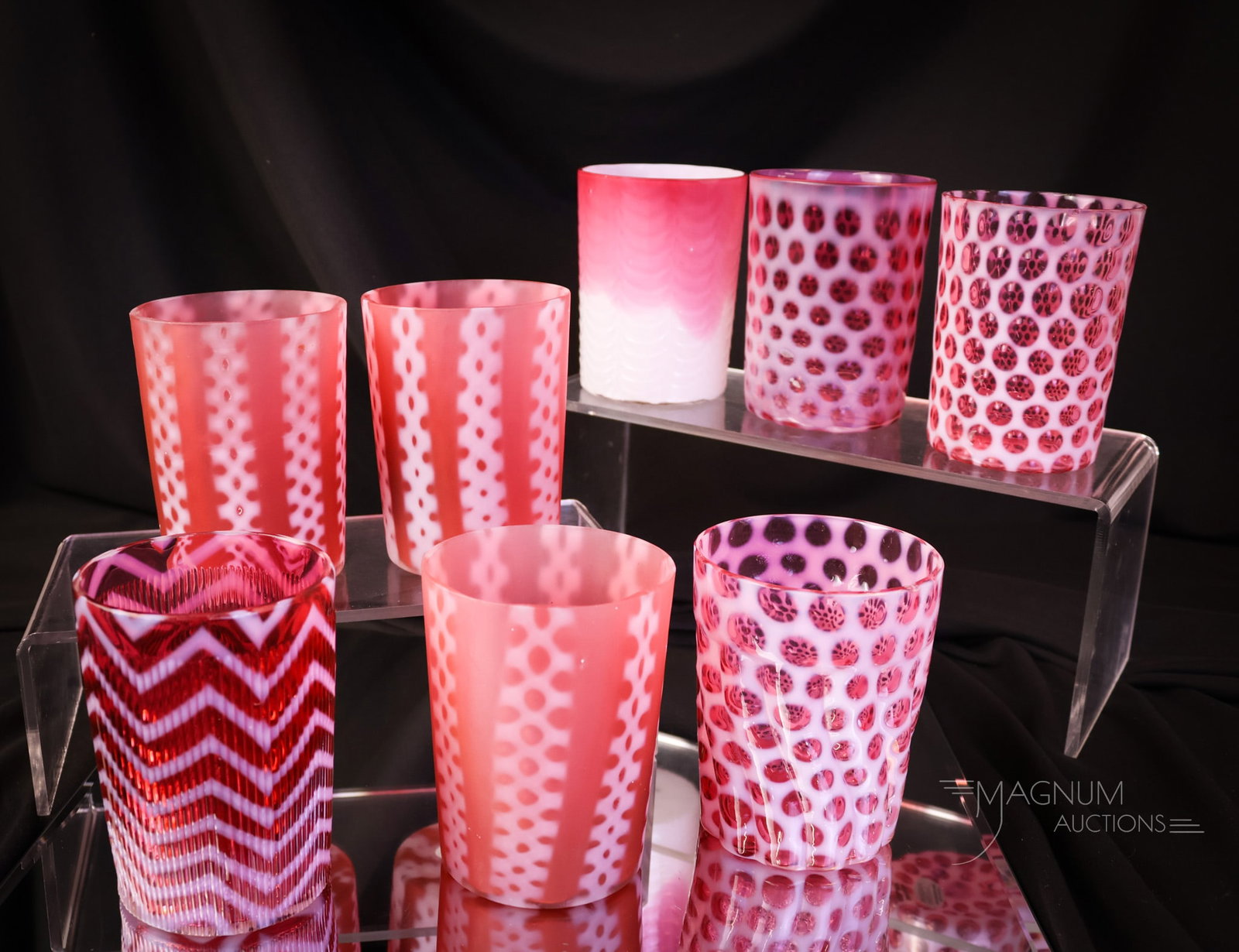 8 pc Lot Cranberry Opalescent Victorian Glass Tumblers (1 of 7)