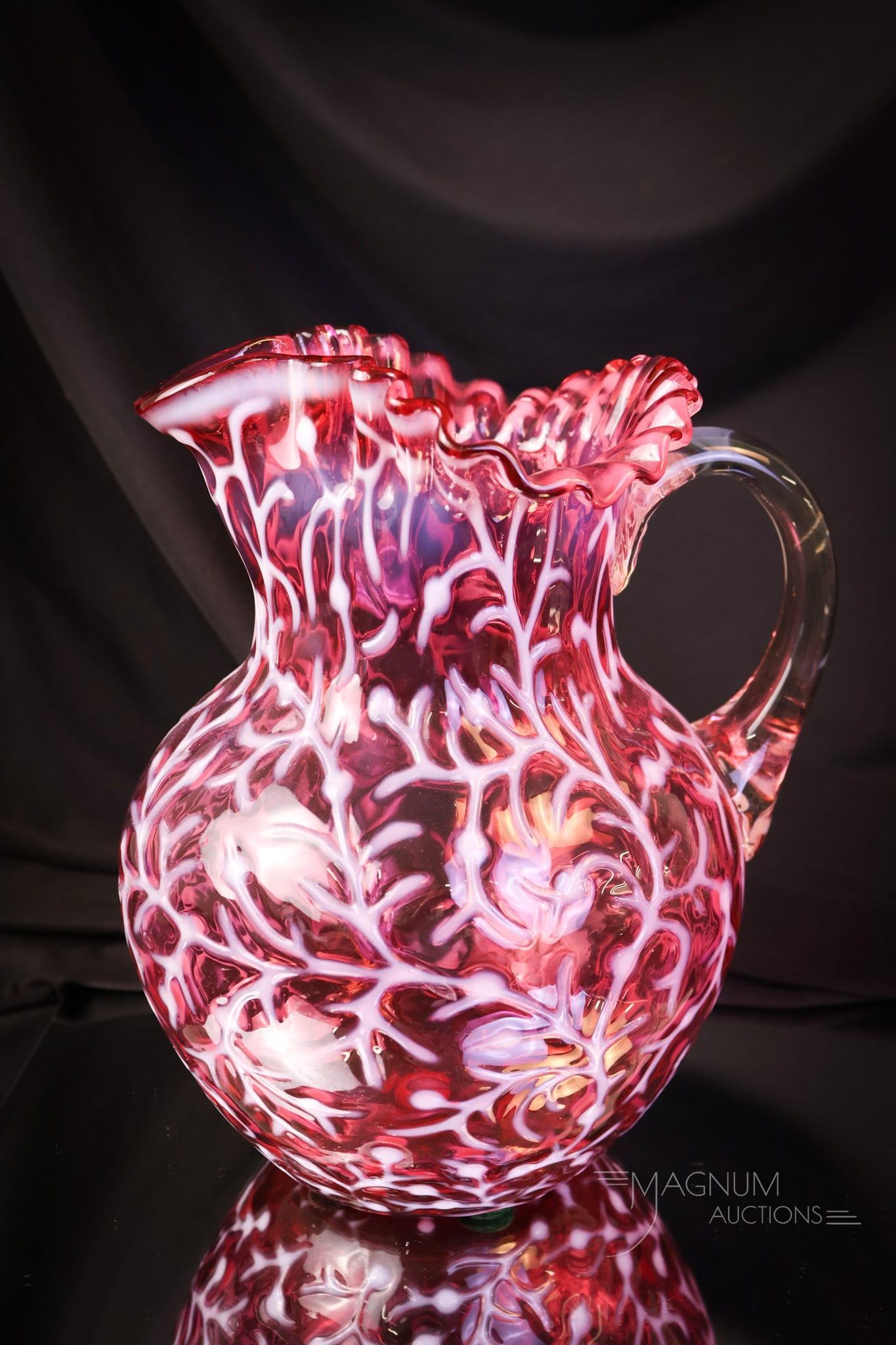 Hobbs Cranberry Opalescent Victorian Seasweed Water Pitcher (1 of 5)