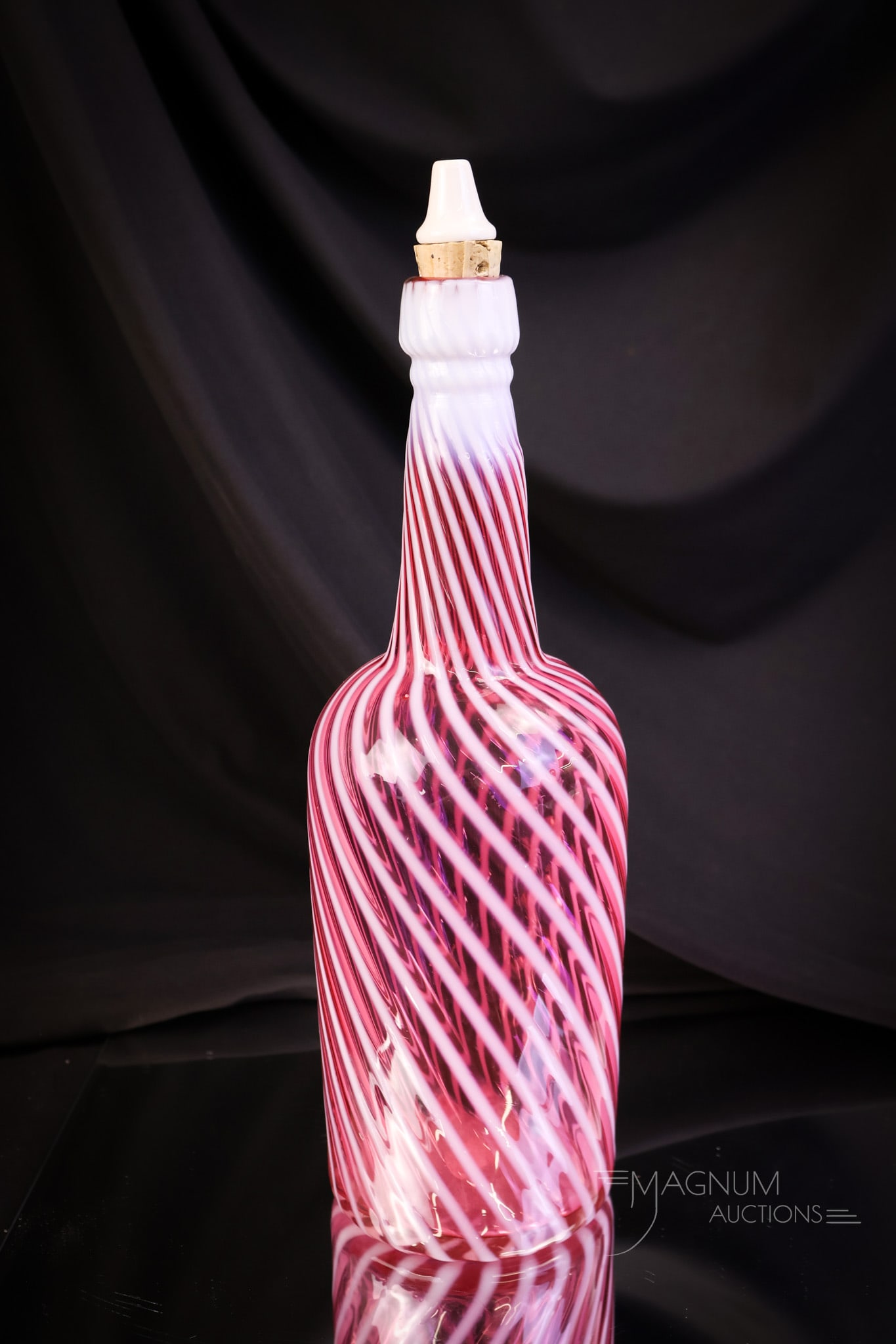 Hobbs Cranberry Opalescent Victorian 11" Glass Bar Bottle (1 of 7)