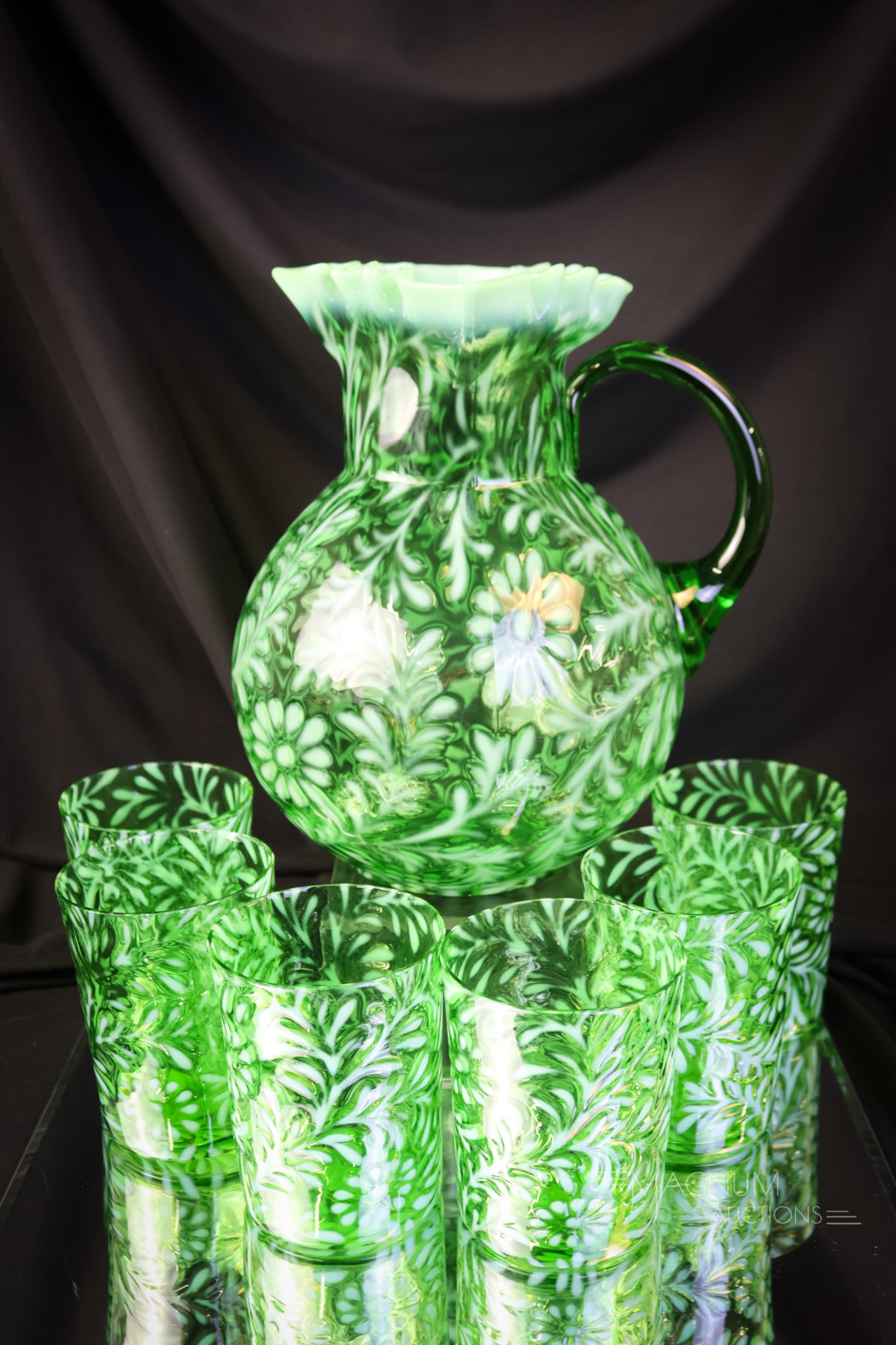 Scarce Northwood Green Opalescent Daisy & Fern Victorian Water Set (1 of 8)
