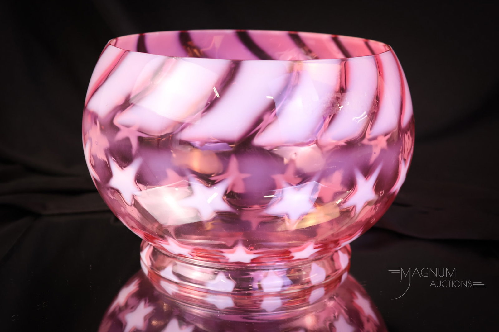 Ultra Rare Cranberry Opalescent Stars & Stripes Victorian Oil Gas Lamp Shade: Possibly the only known cranberry opalescent Victorian Stars & Stripes pattern lamp shade. This super example is a museum piece and ultra rare. The shade measures 5" tall &" wide, and has a fitter rim