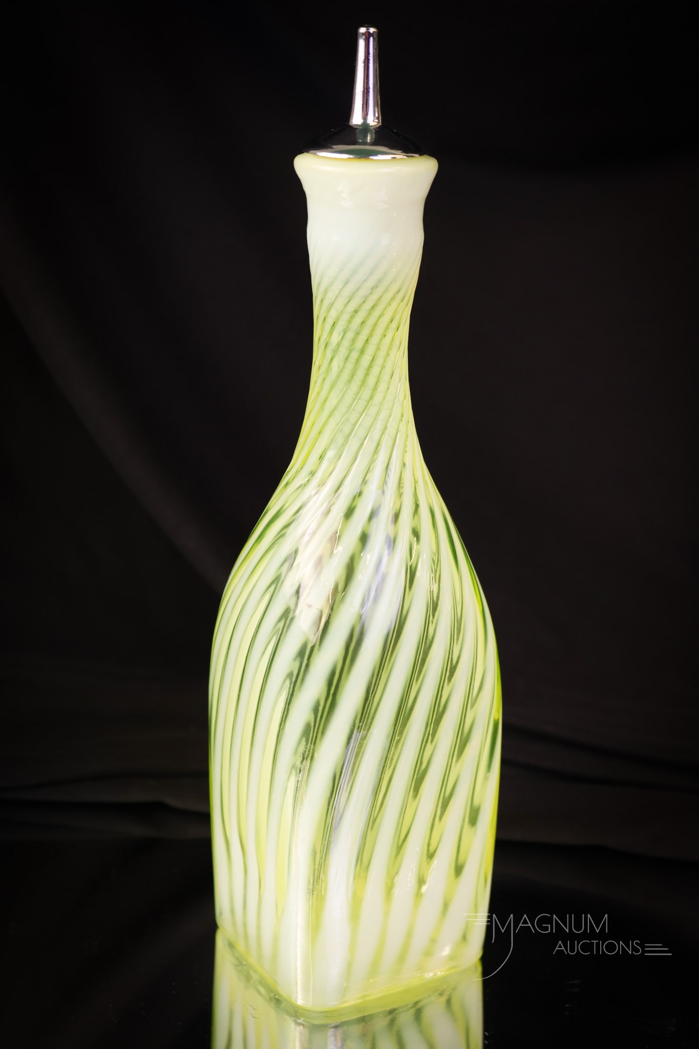 Rare Vaseline Opalescent Swirl Glass Barber Bottle (1 of 6)