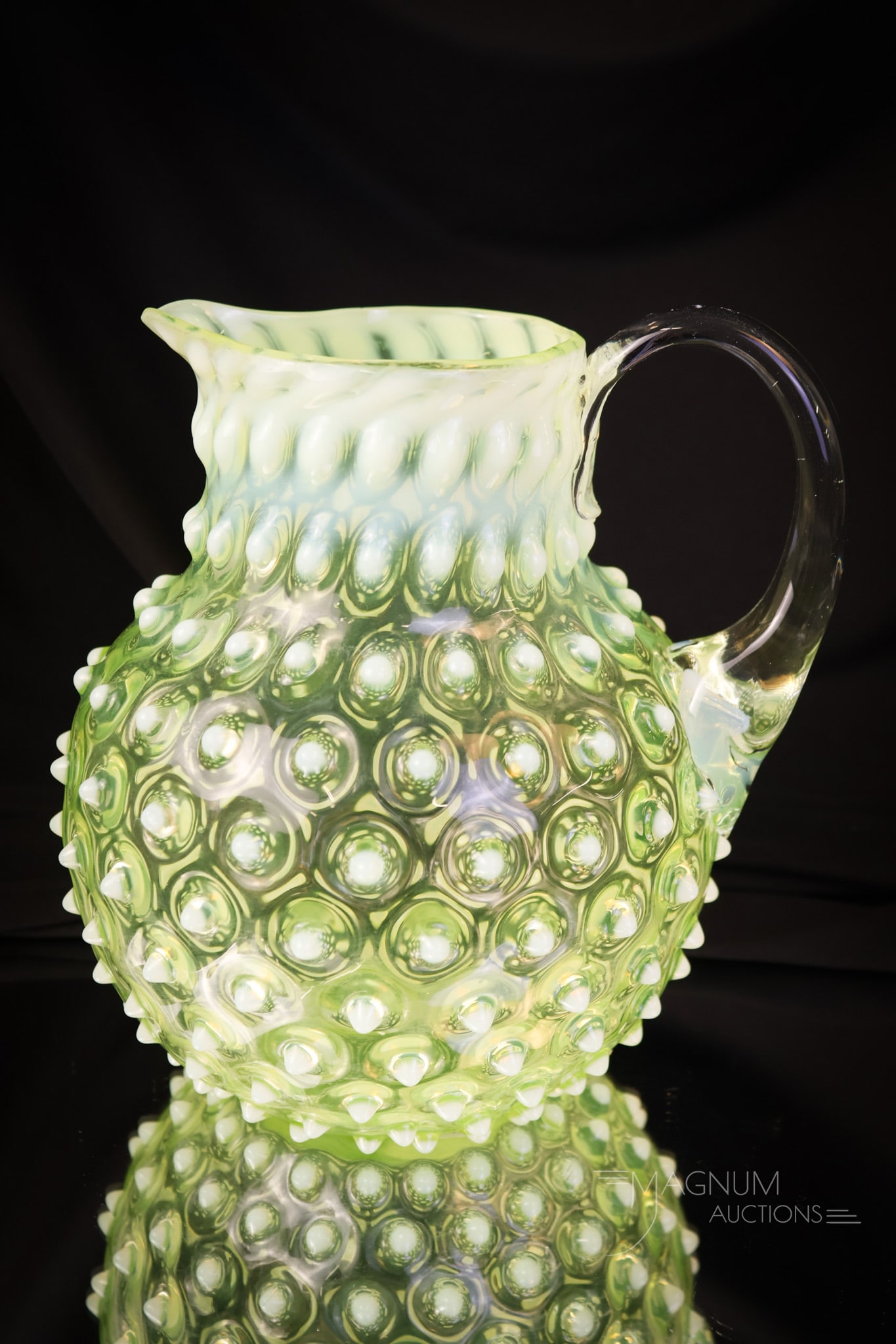 Phoenix Victorian Vaseline Uranium Opalescent Hobanil Glass Water Pitcher (1 of 6)
