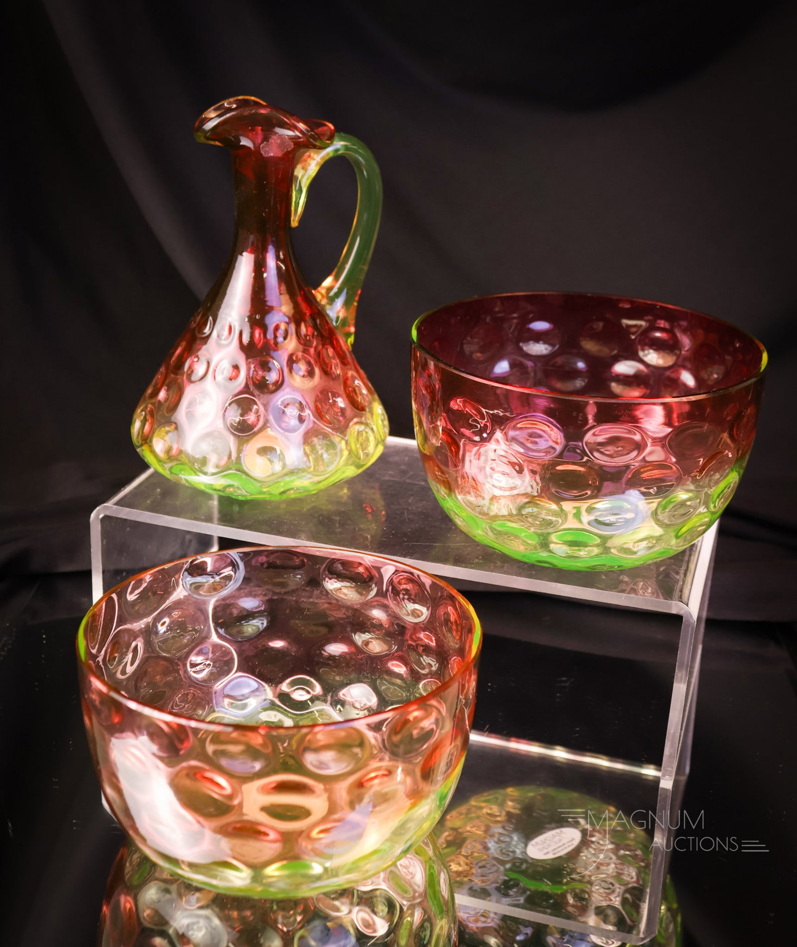 3 pc Lot Victorian Hobbs Vaseline Cranberry Uranium Glass Cruet & More (1 of 9)