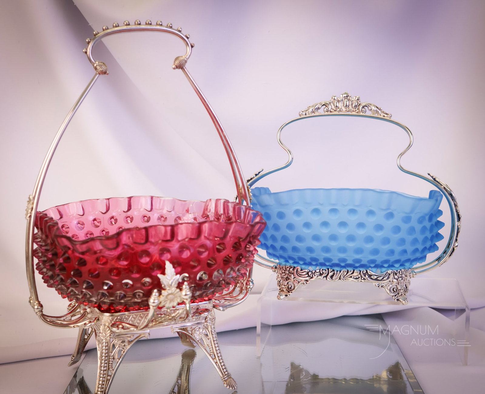 2 pc Lot Hobbs Hobnail Victorian Art Glass brides Basket Bowl Centerpiece (1 of 17)
