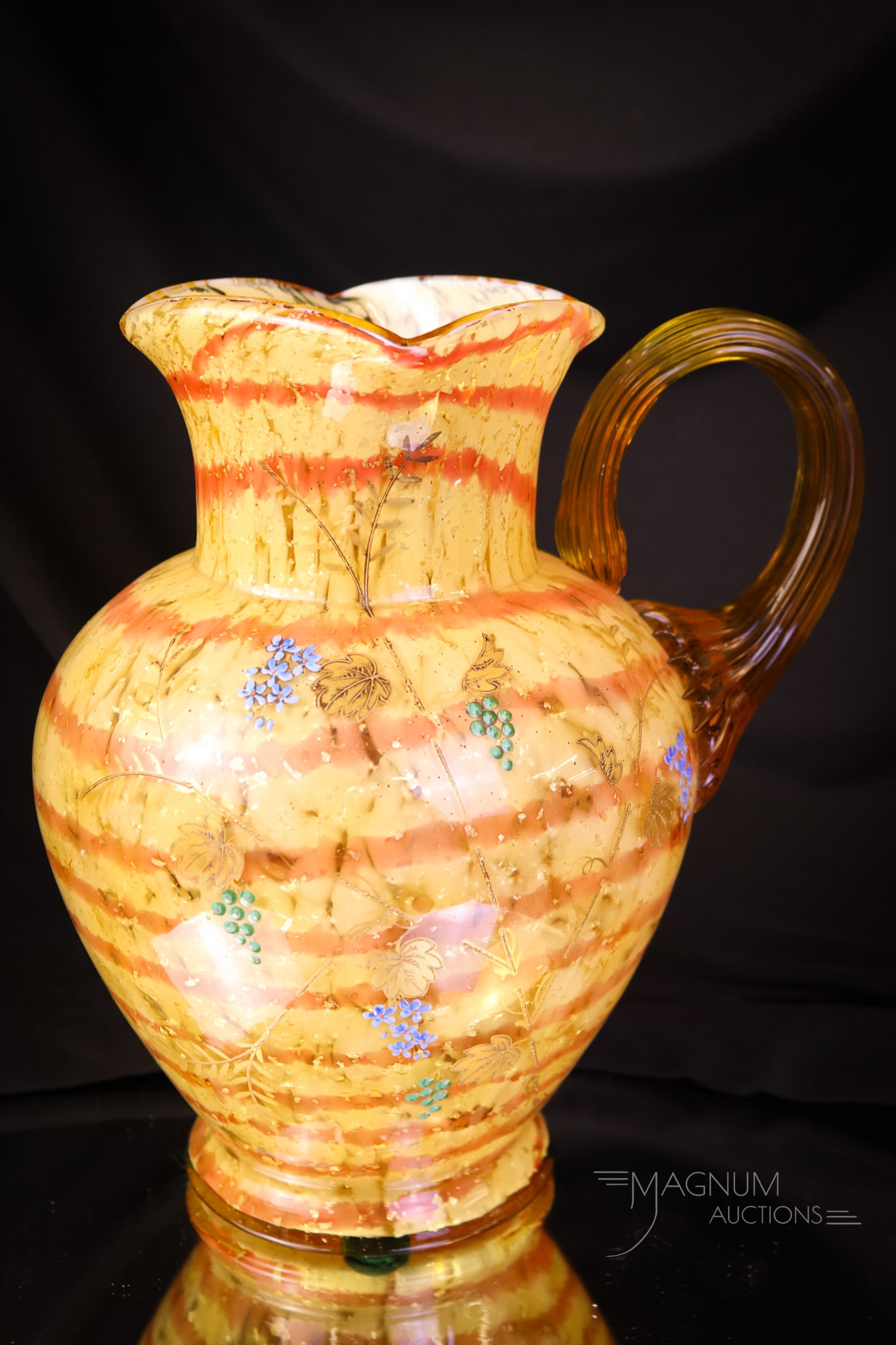 Very Rare Victorian Phoenix Harrach Art Glass Rings Water Pitcher (1 of 5)