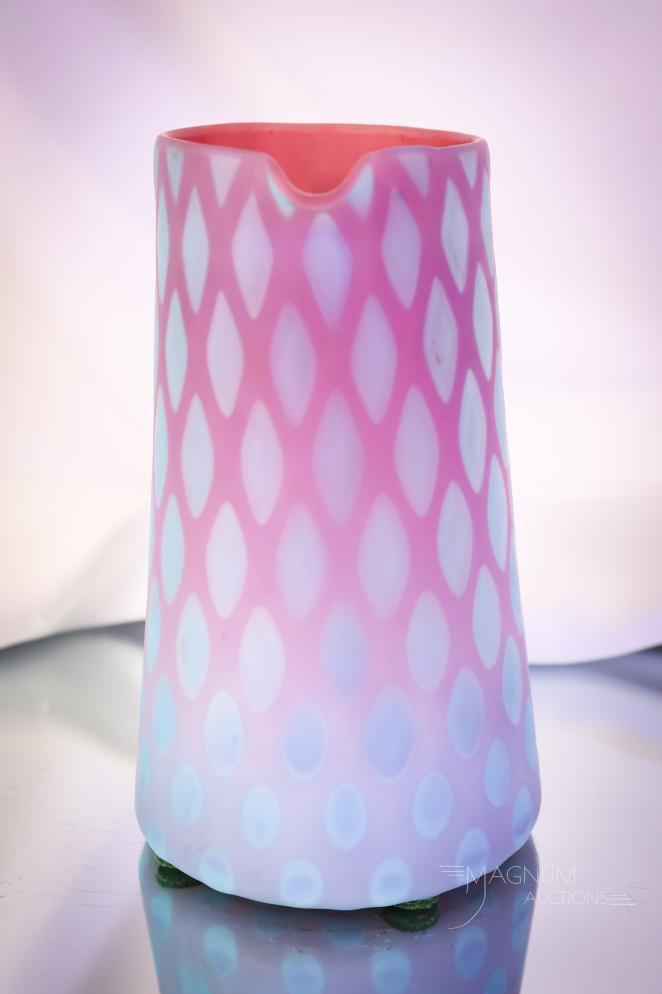 Very Rare Phoenix Victorian Mother of Pearl Bluerina Satin Glass Pitcher - 5