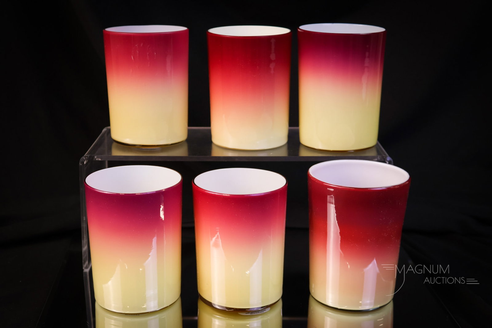 6 pc Set Victorian Wheeling Peachblow Art Glass Tumblers (1 of 7)