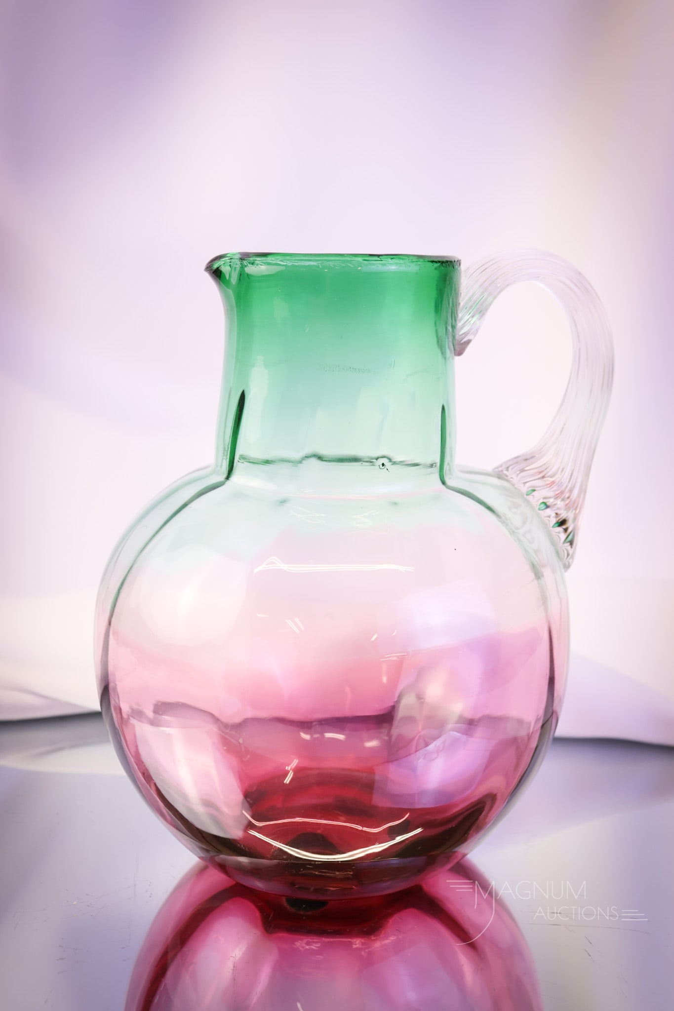 Unusual Victorian Greenarina Glass Green to Cranberry Optic Water Pitcher (1 of 6)