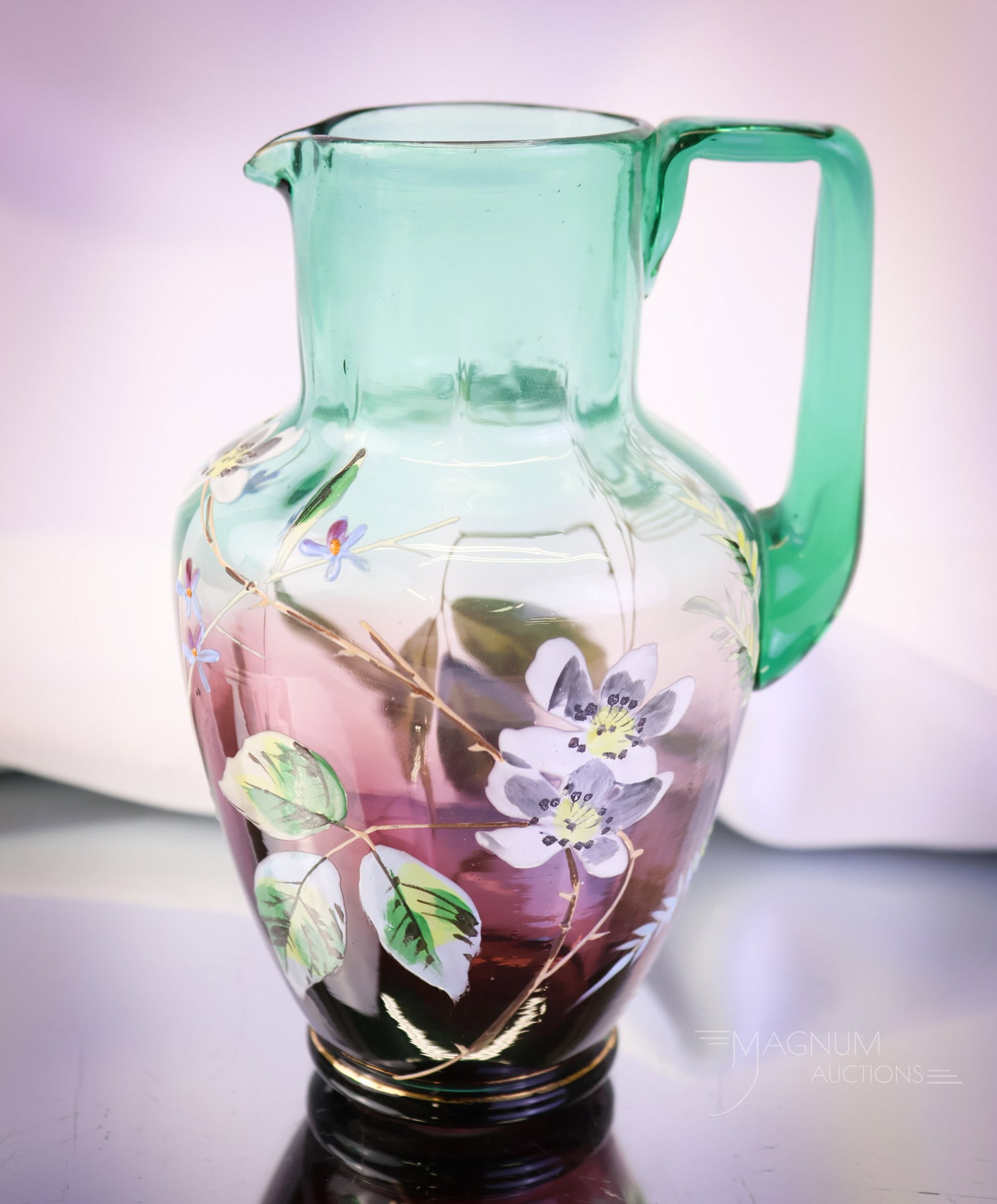 Greenarina Victorian Green Cranberry Enameled Glass Milk Pitcher (1 of 7)