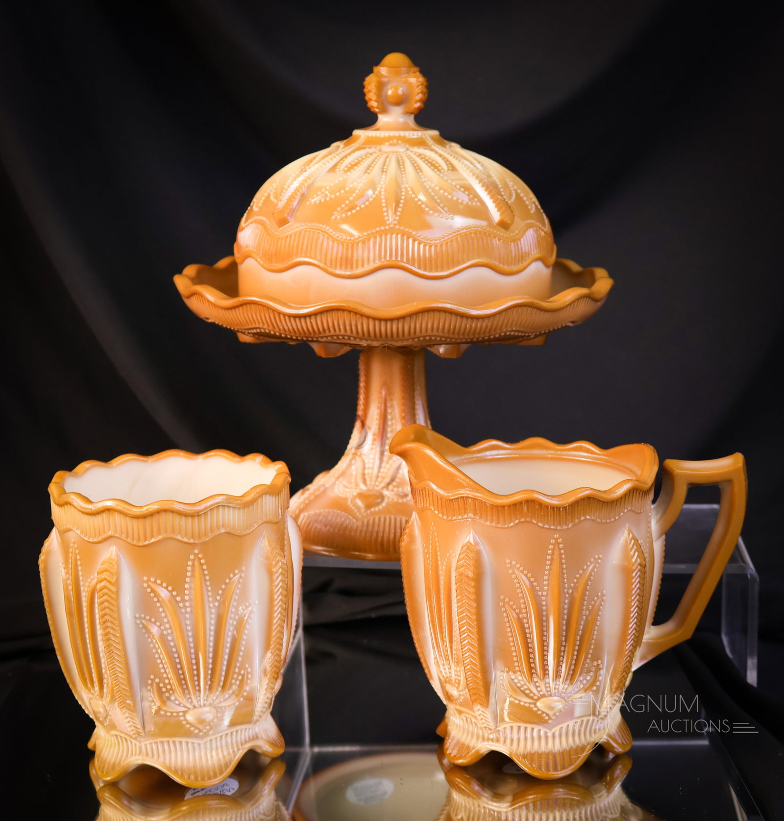 3 pc Lot Victorian Greentown Chocolate Glass Cactus Pattern (1 of 11)