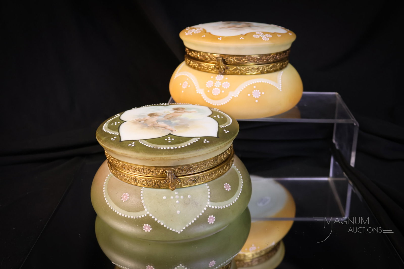 2 pc Lot Wave Crest Nakara Cherub decorated Jewelry Boxes (1 of 10)