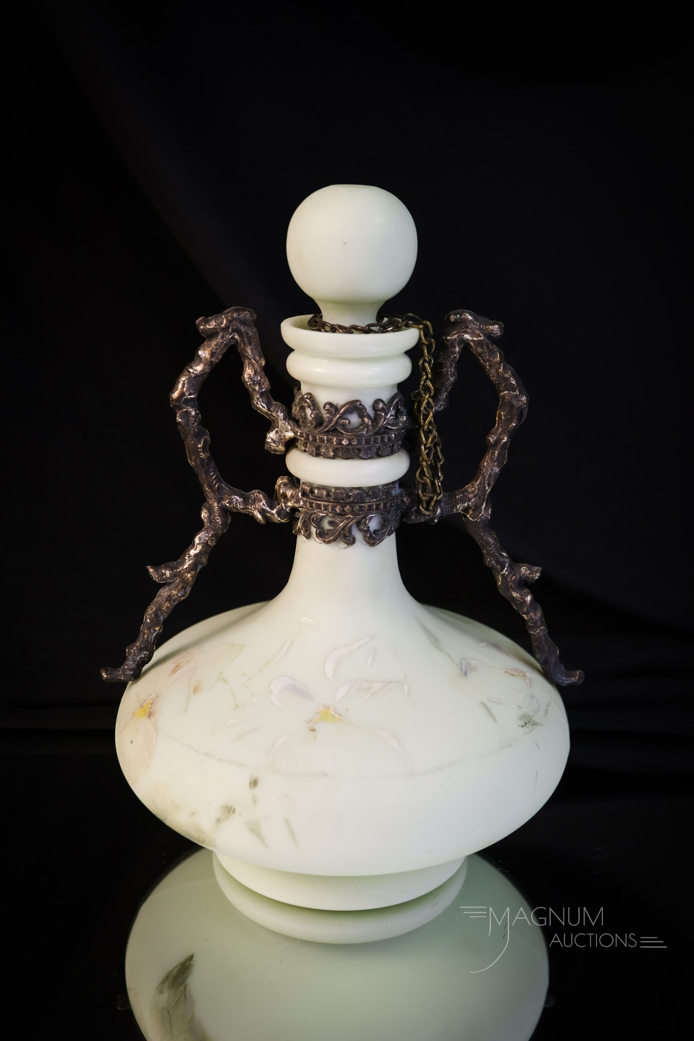 Rare Wave Crest Victorian Green Opaque Glass Cologne Bottle (1 of 8)