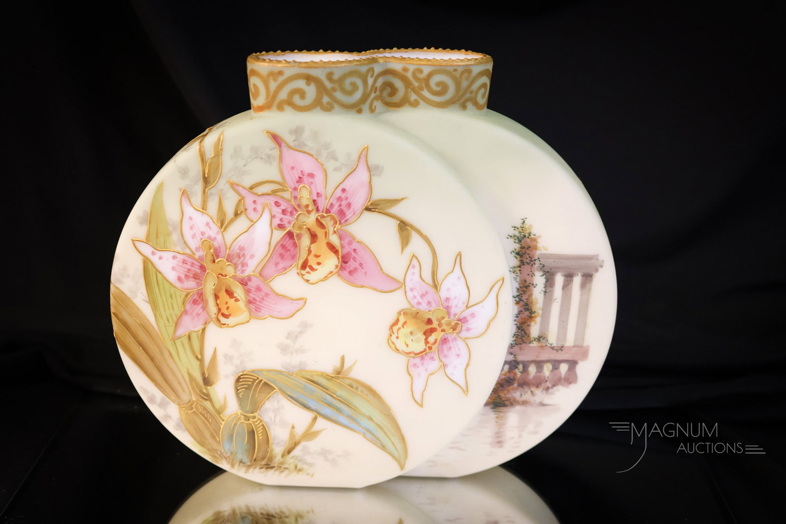 Signed Smith Bros. Victorian Decorated Glass Double Flask Vase (1 of 5)