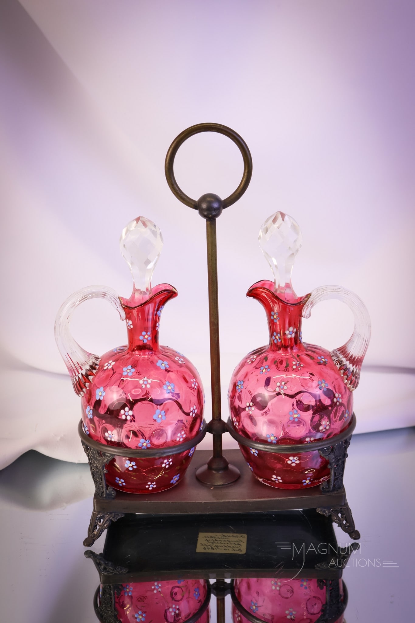 Webster Silverplate Victorian Double Cranberry Enameled Cruet Castor (1 of 9)