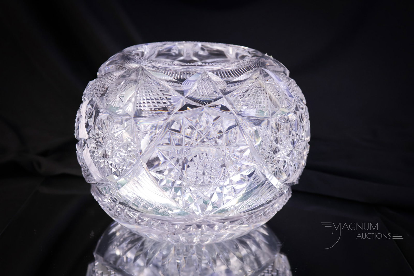 Signed Libbey ABP American Brilliant Period Colonna Pattern: Here's a signed Libbey American Brilliant Period cut glass rose bowl. This show stopper is in the Colonna pattern. The rose bowl measures 5 1/4" tall and 6 1/2" wide. SHIPPING NOTICE: If you choose