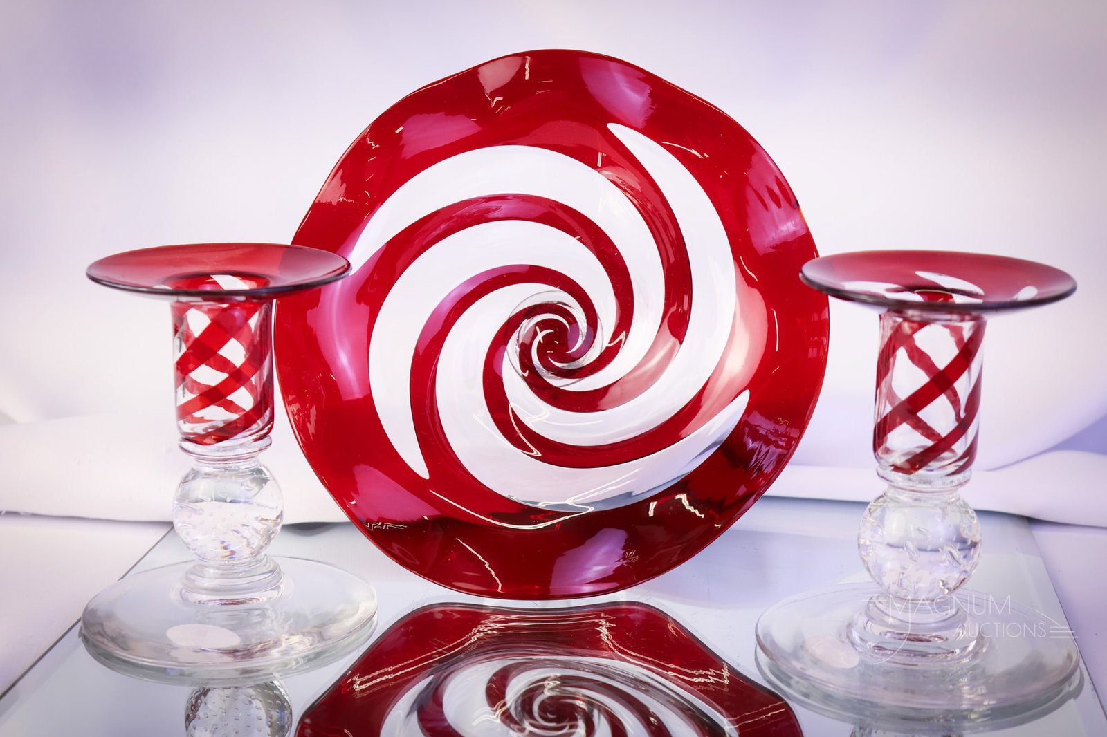 3 pc Lot Pairpoint Ruby Twist Antique Glass Console Set #3015 & B3024 (1 of 5)