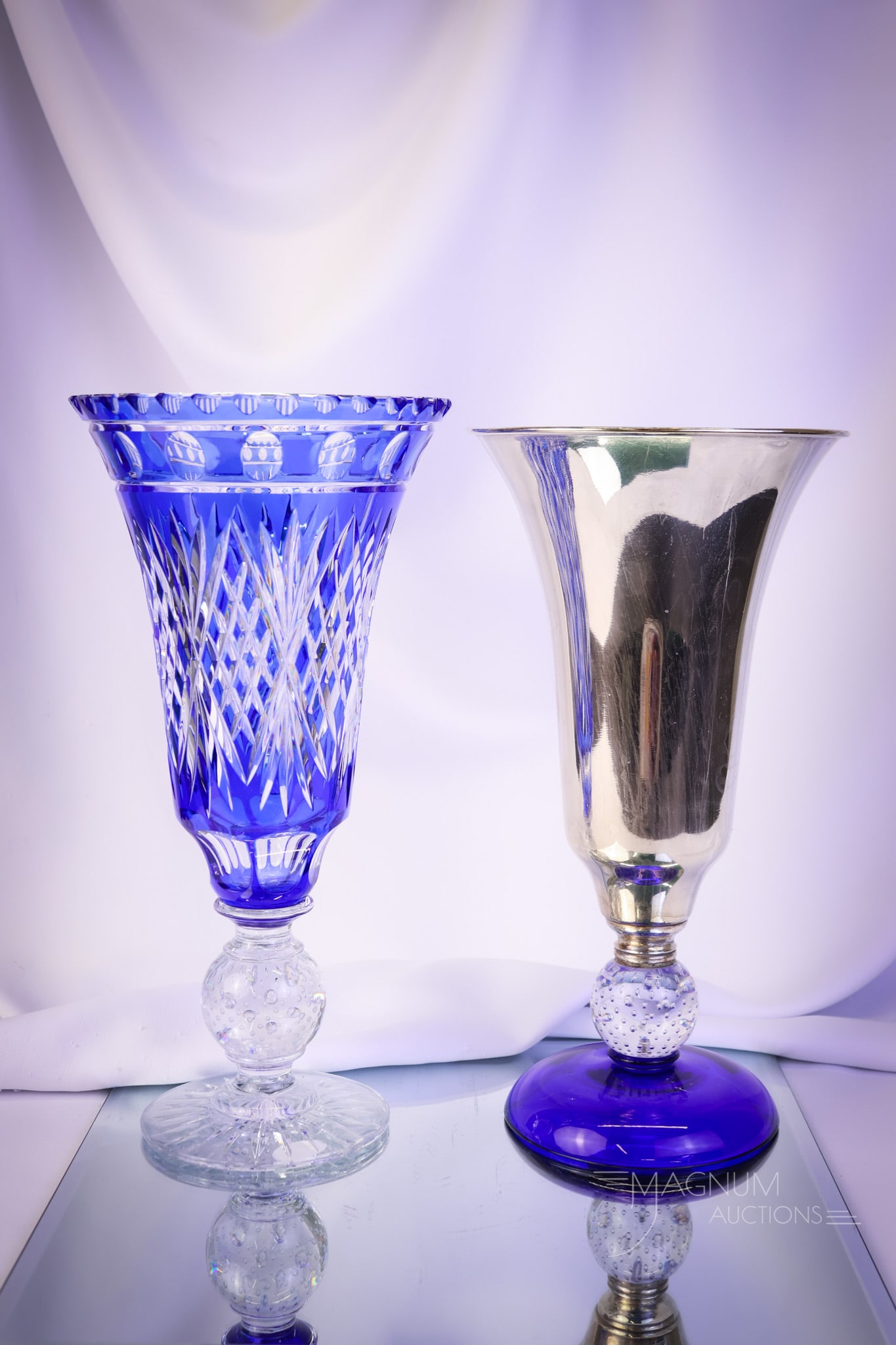 2 pc Lot Pairpoint Antique Cobalt Glass Vases (1 of 11)