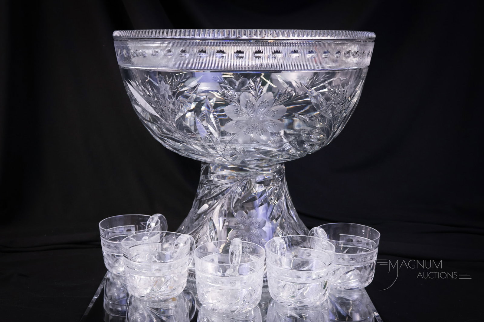 Very Rare Pairpoint Antique Glass 7 pc Hibiscus Pattern Punch Set (1 of 16)