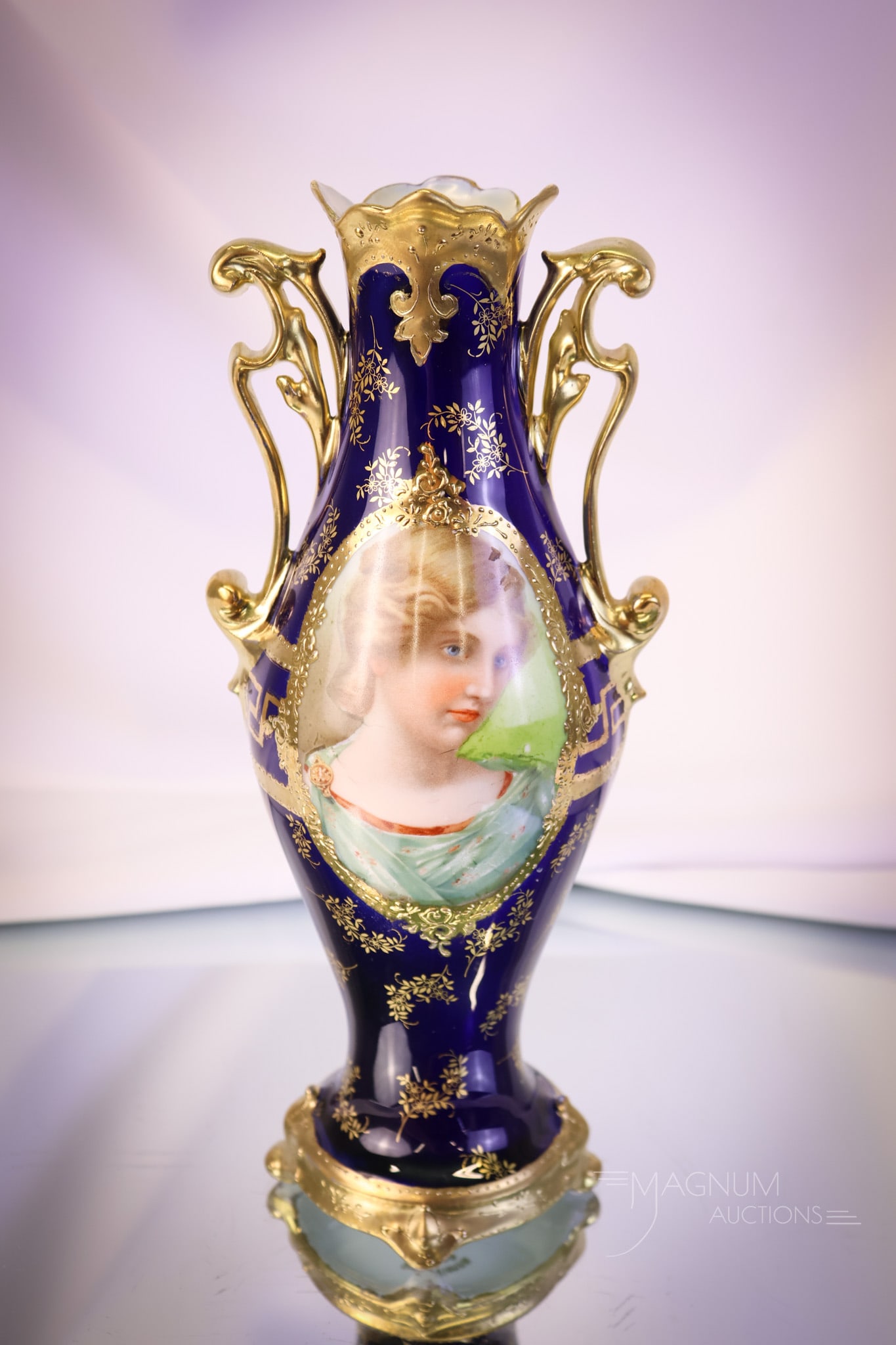 Royal Vienna Germany Cobalt & Gold Hand Painted Porcelain Portrait Vase (1 of 7)