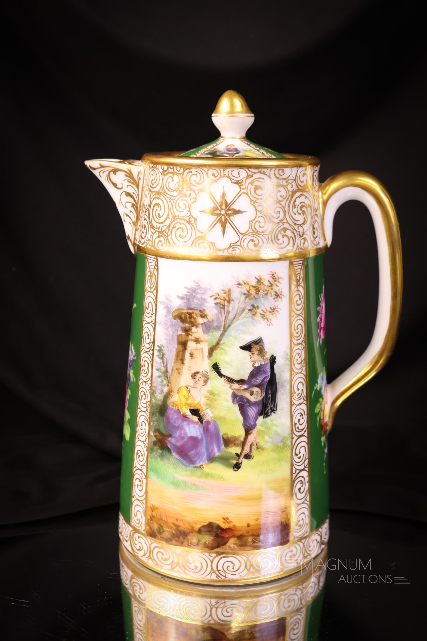 Dresden, Richard Klemm 9 1/2" Porcelain "Couring Couples" Chocolate Pot (1 of 9)