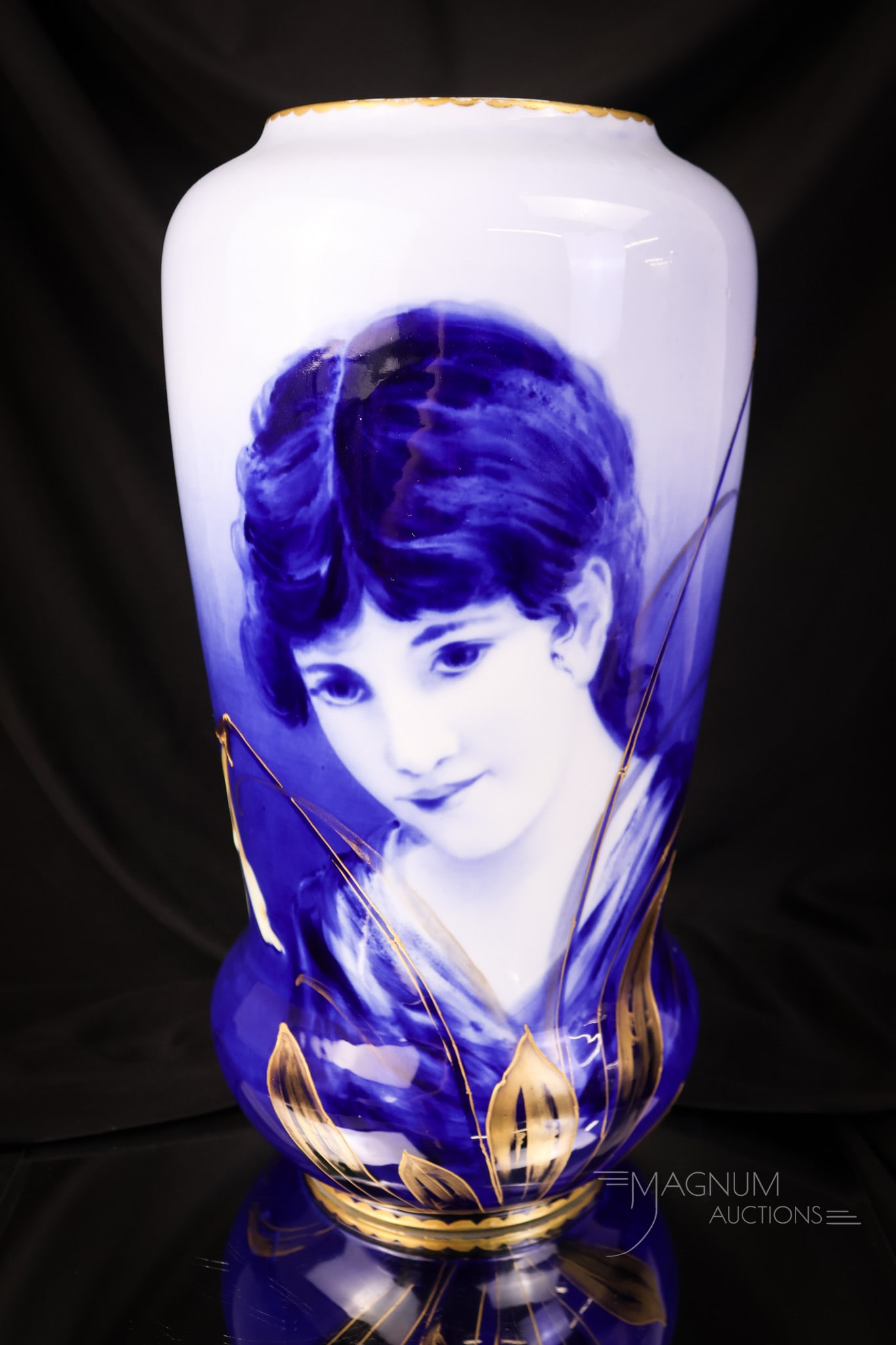 14" Turn Teplitz Austrian Flow Blue Portrait Vase (1 of 9)