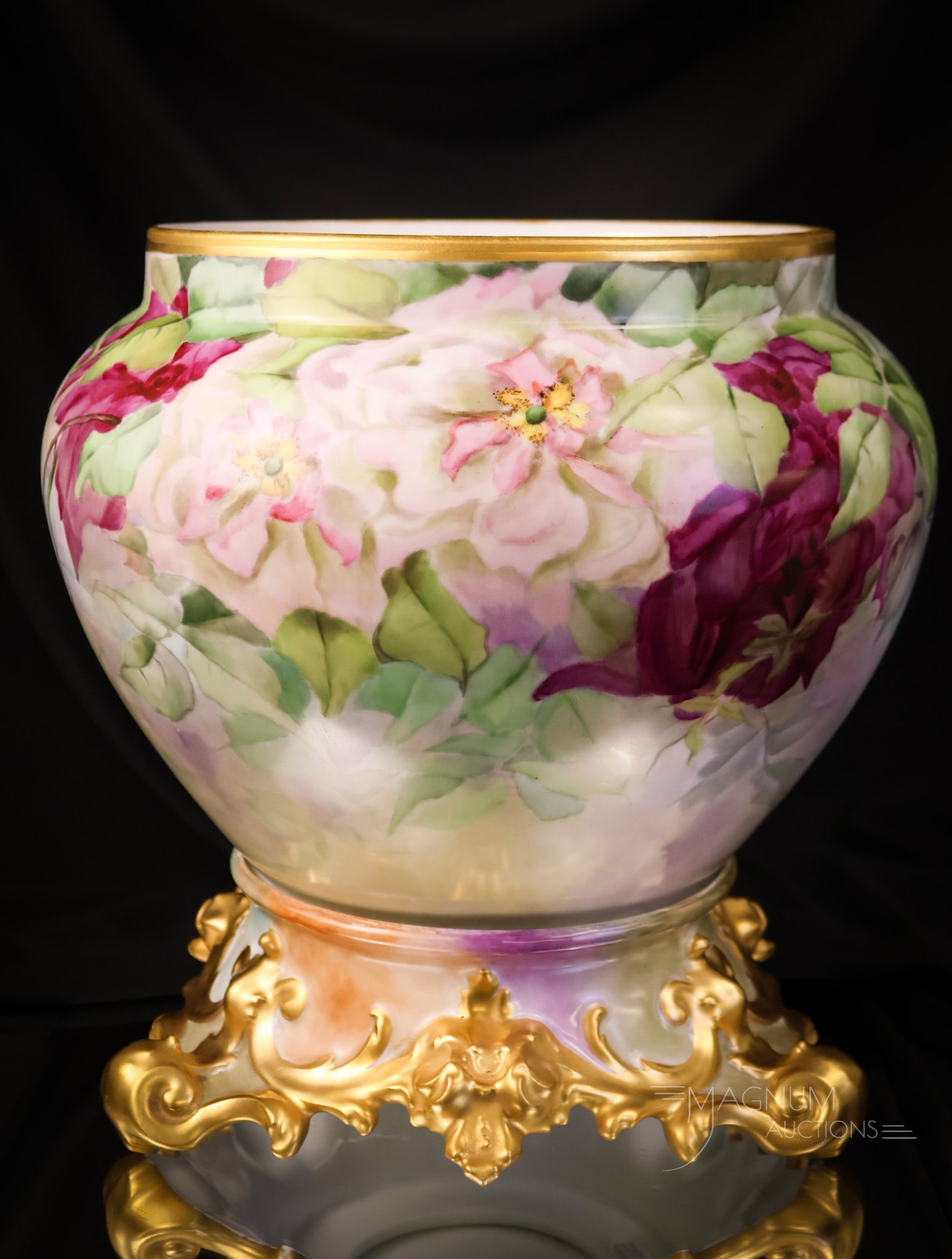 D & Co. Limoges Hand Painted Roses 12" Jardinere & Plinth (1 of 11)