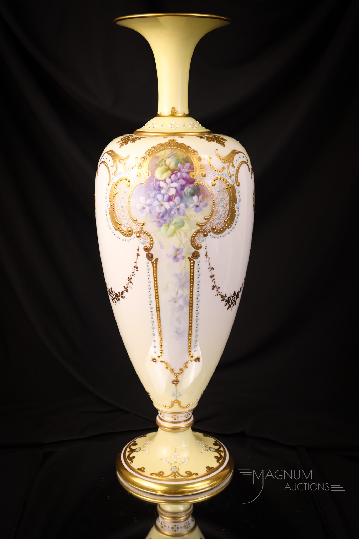 A Museum 18 1/2" Lenox Belleek Gilt Violets Pedestal Vase (1 of 9)