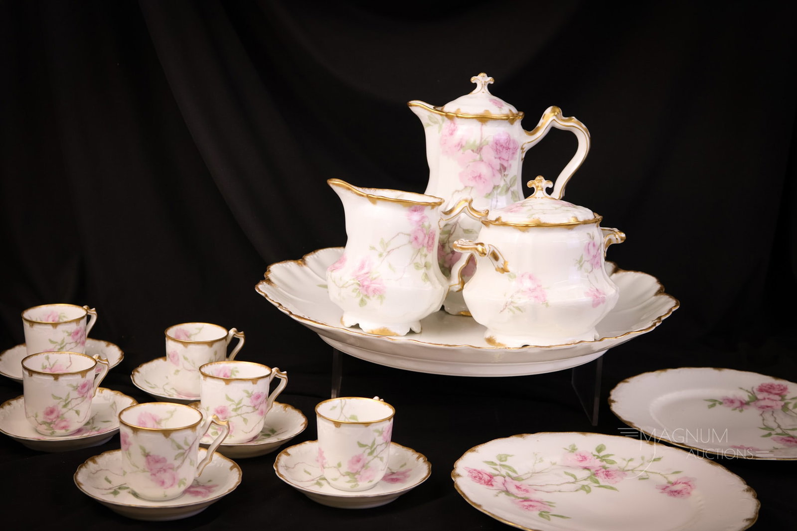 18 pc Set Haviland France Porcelain "Baltimore Rose" Tea Set (1 of 19)