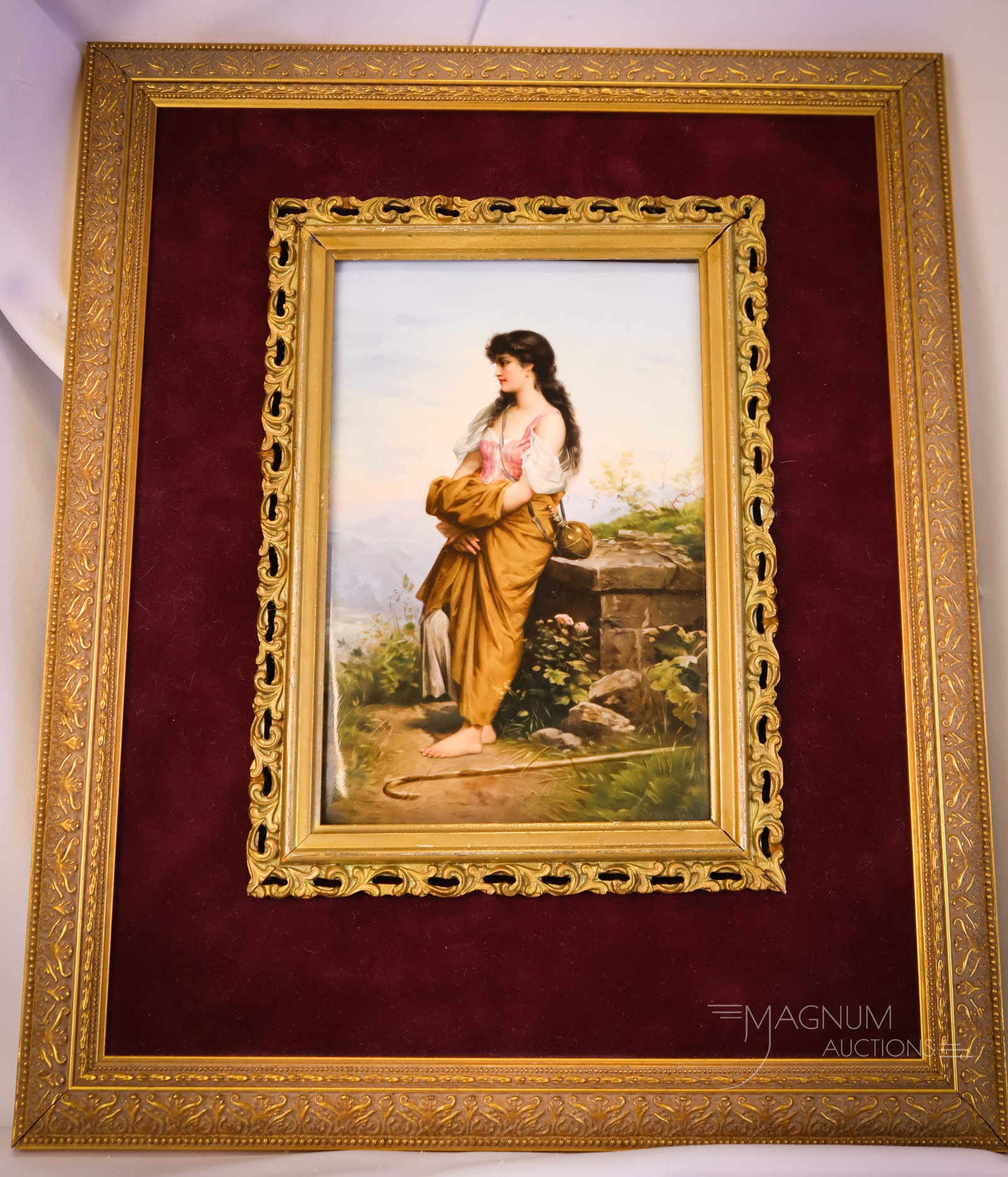 Marked K.P.M. Hand Painted Porcelain Framed Portrait Plaque "In a Foreign Land" (1 of 8)