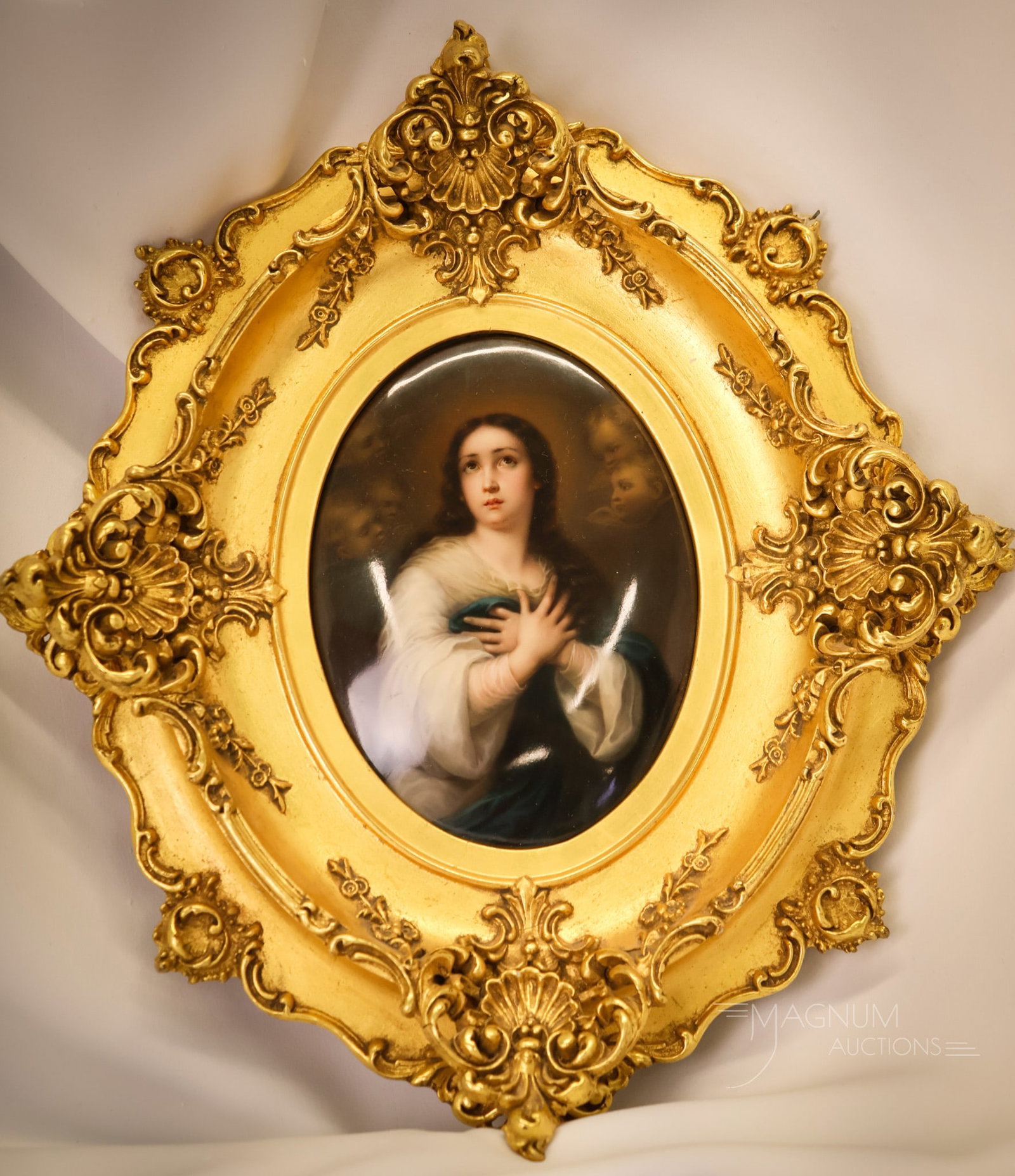 Marked K.P.M.Hand Painted Portrait "Madonna" Framed Plaque (1 of 8)