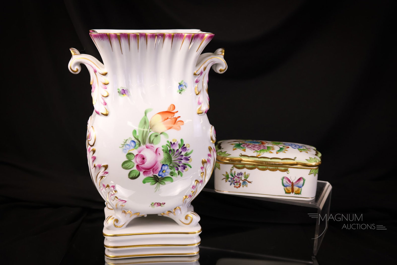 2 pc Lot Herend Porcelain Vase & Covered Box (1 of 9)