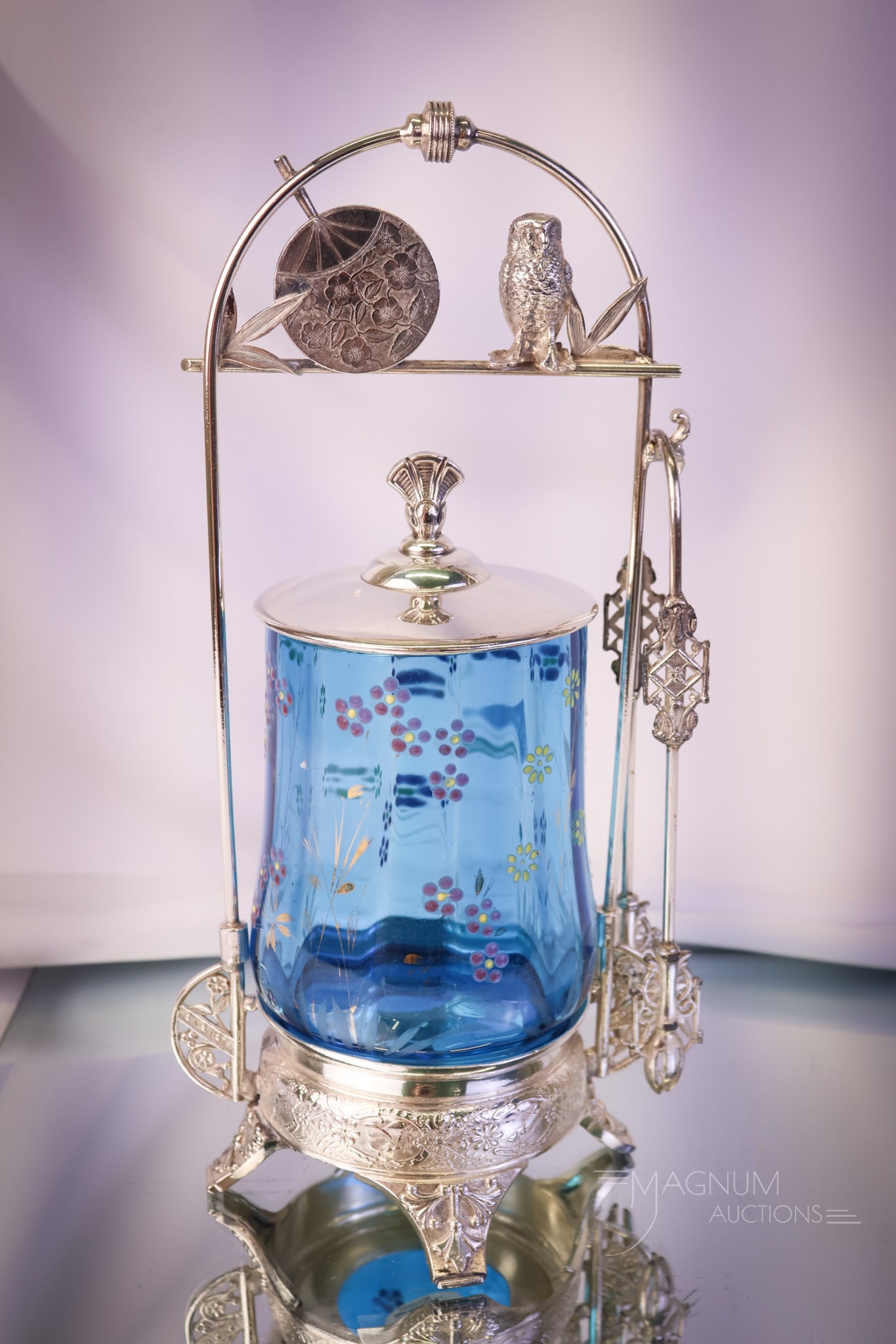 Derby Silverplate Owl Blue Enameled Victorian Glass Pickle Castor (1 of 8)