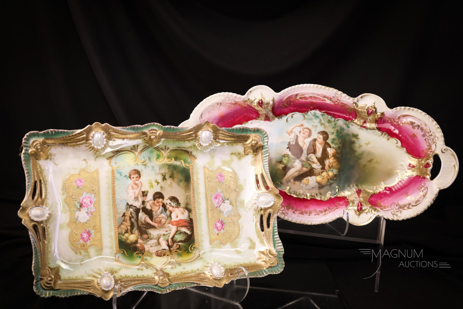 2 pc Lot R.S. Prussia "Melon Eaters" Jewel Mold & Medallion Tray & Relish (1 of 6)