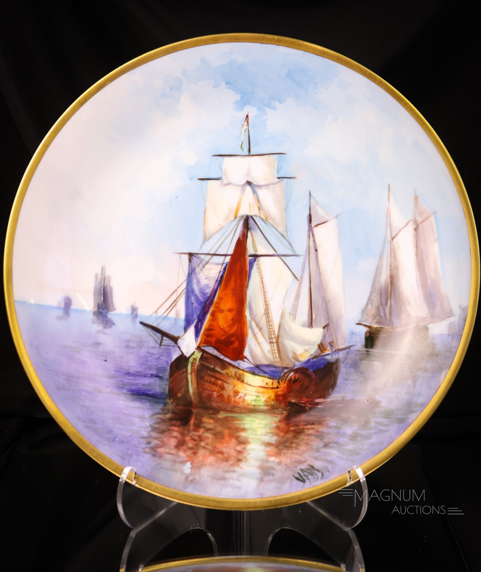Bavaria & Van of Chicago Hand Painted Porcelain "Ships" by Van 12" Charger (1 of 6)