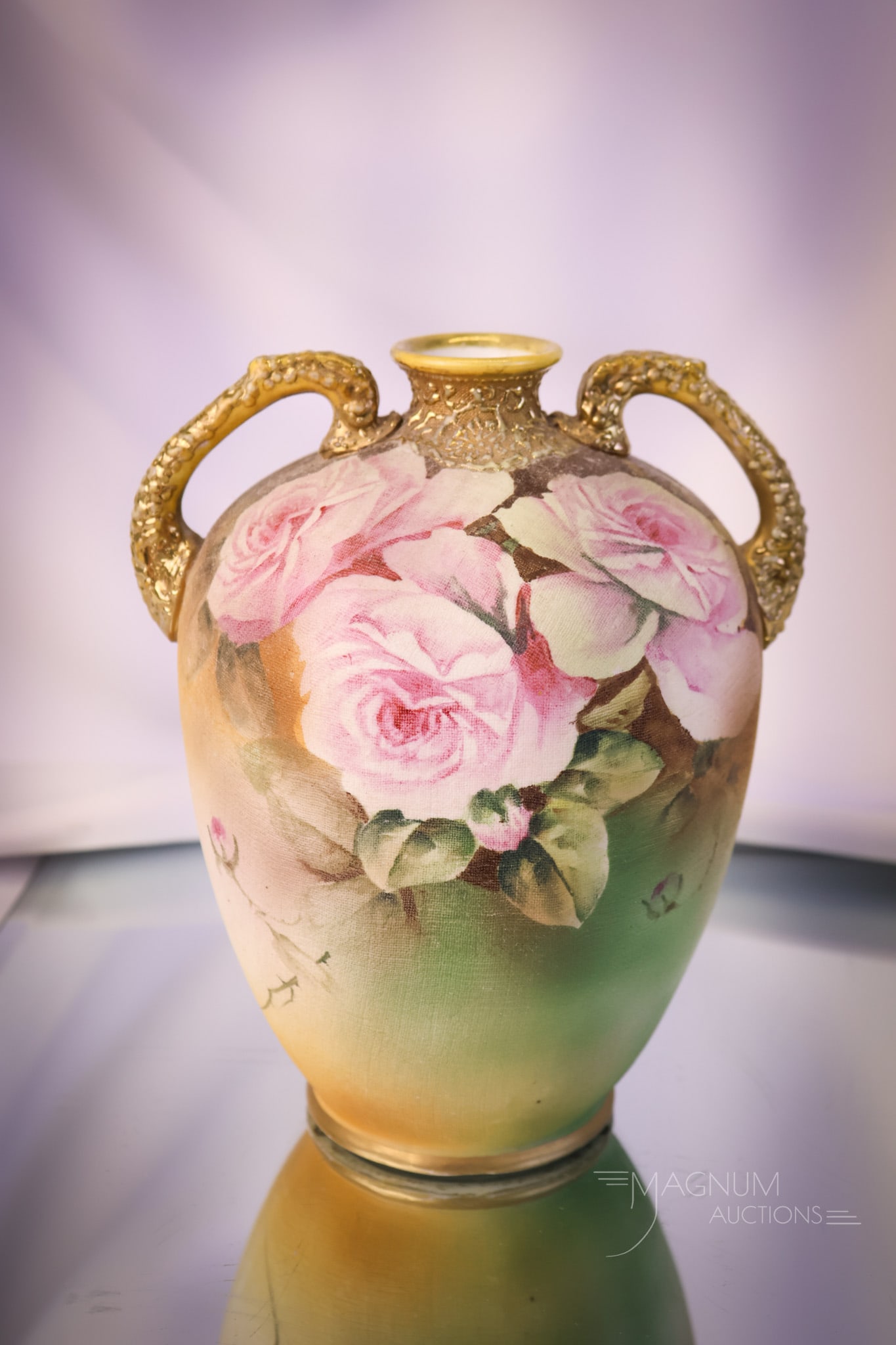 Blue Mark Nippon Tapestry Porcelain Handled Vase (1 of 5)