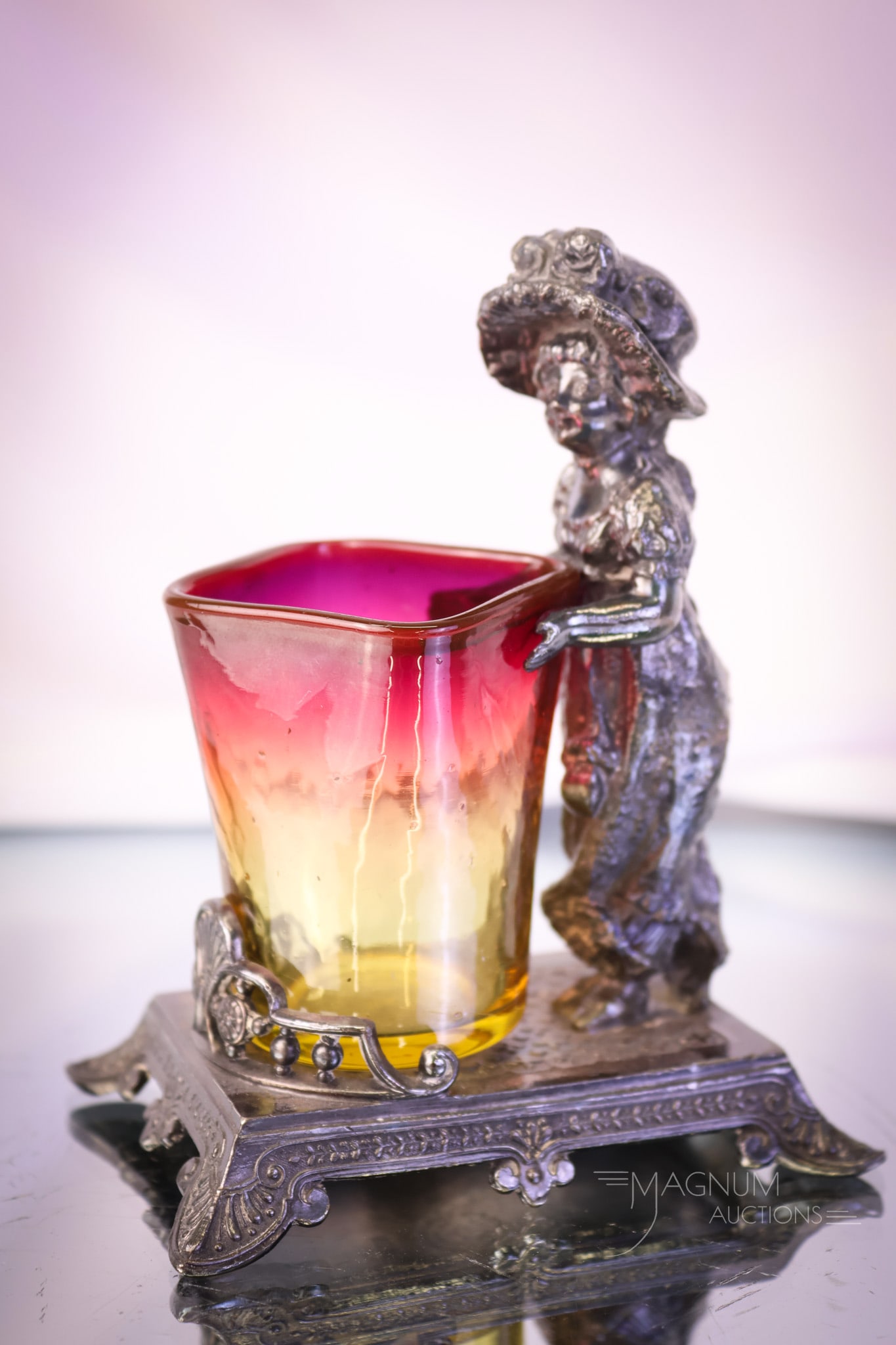 Tufts Silverplate Figural Kate Greenaway Victorian Amberina Glass Toothpick Holder (1 of 8)