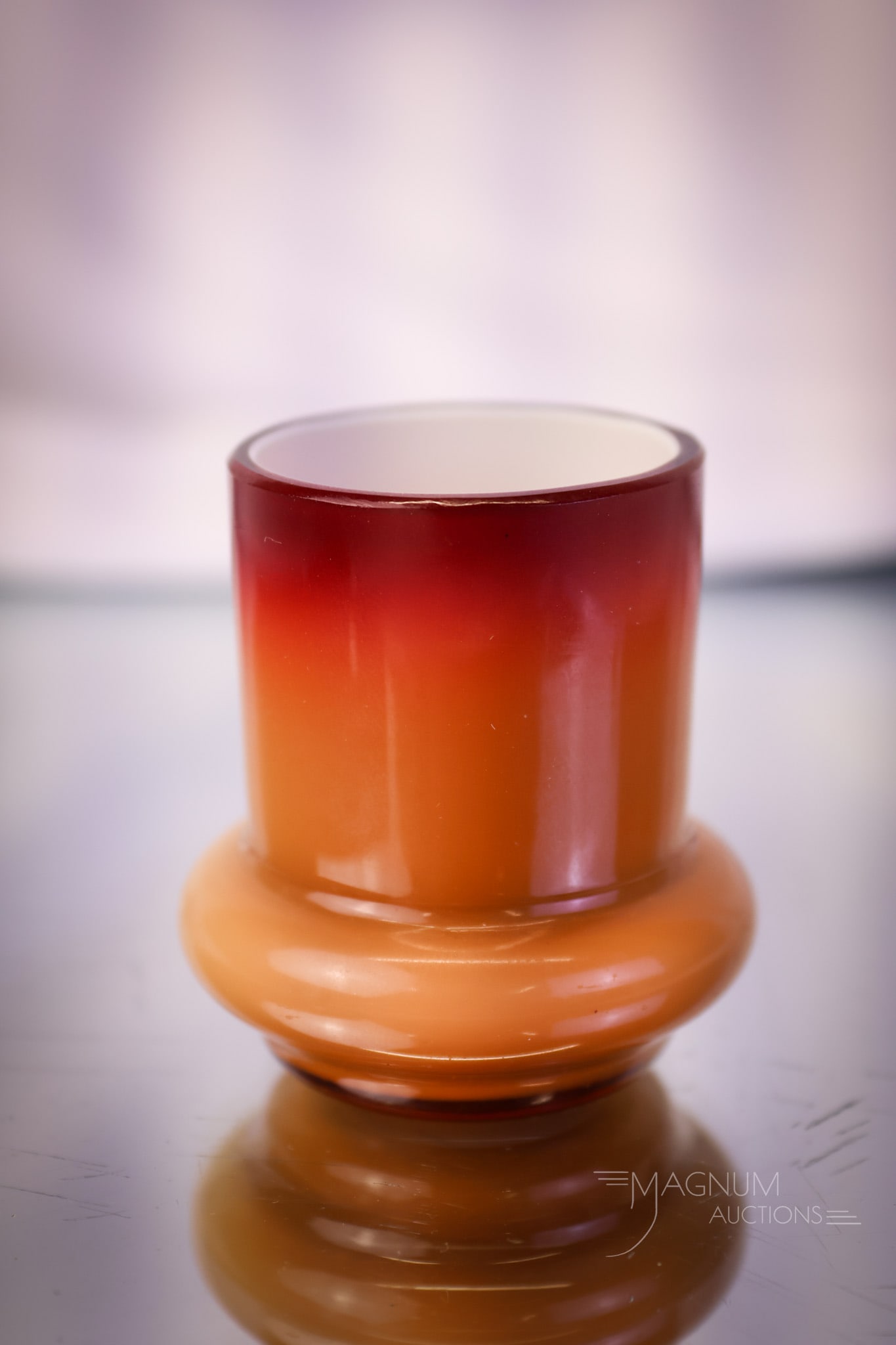 Scarce Wheeling Peachblow Victorian Glass Bulge Base Toothpick Holder: Another scarce find in a Victorian toothpick holder. This one is a glossy Wheeling peachblow with great coloring. This toothpick measures 2" tall and 2" wide. SHIPPING NOTICE: If you choose not to uti