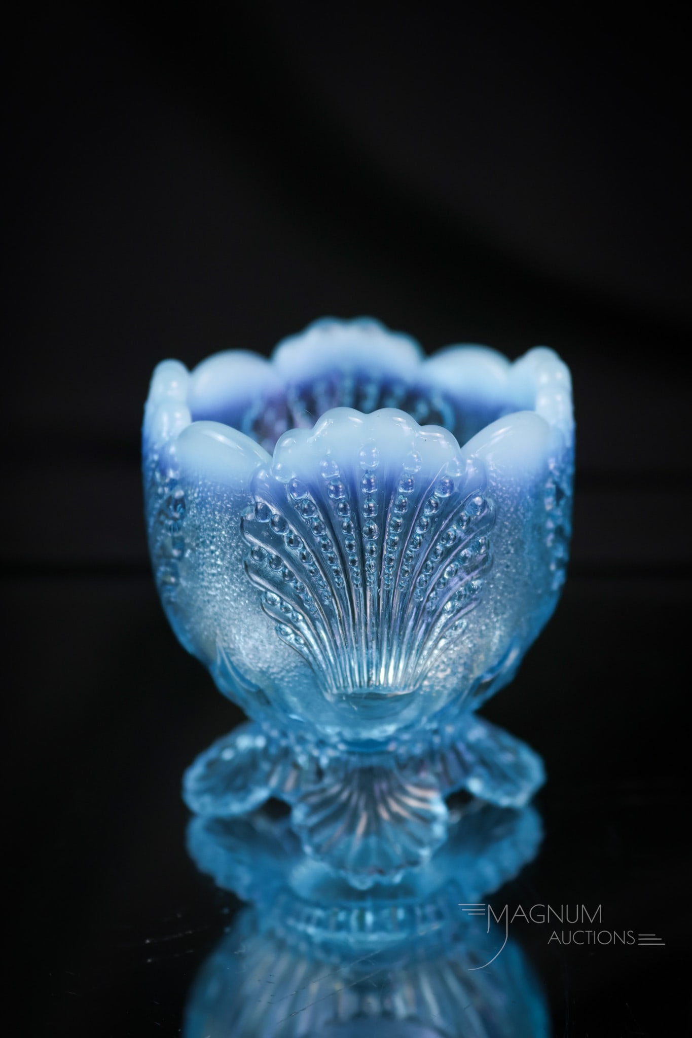 Scarce Blue Opalescent Victorian Dugan Shell Toothpick Holder (1 of 5)