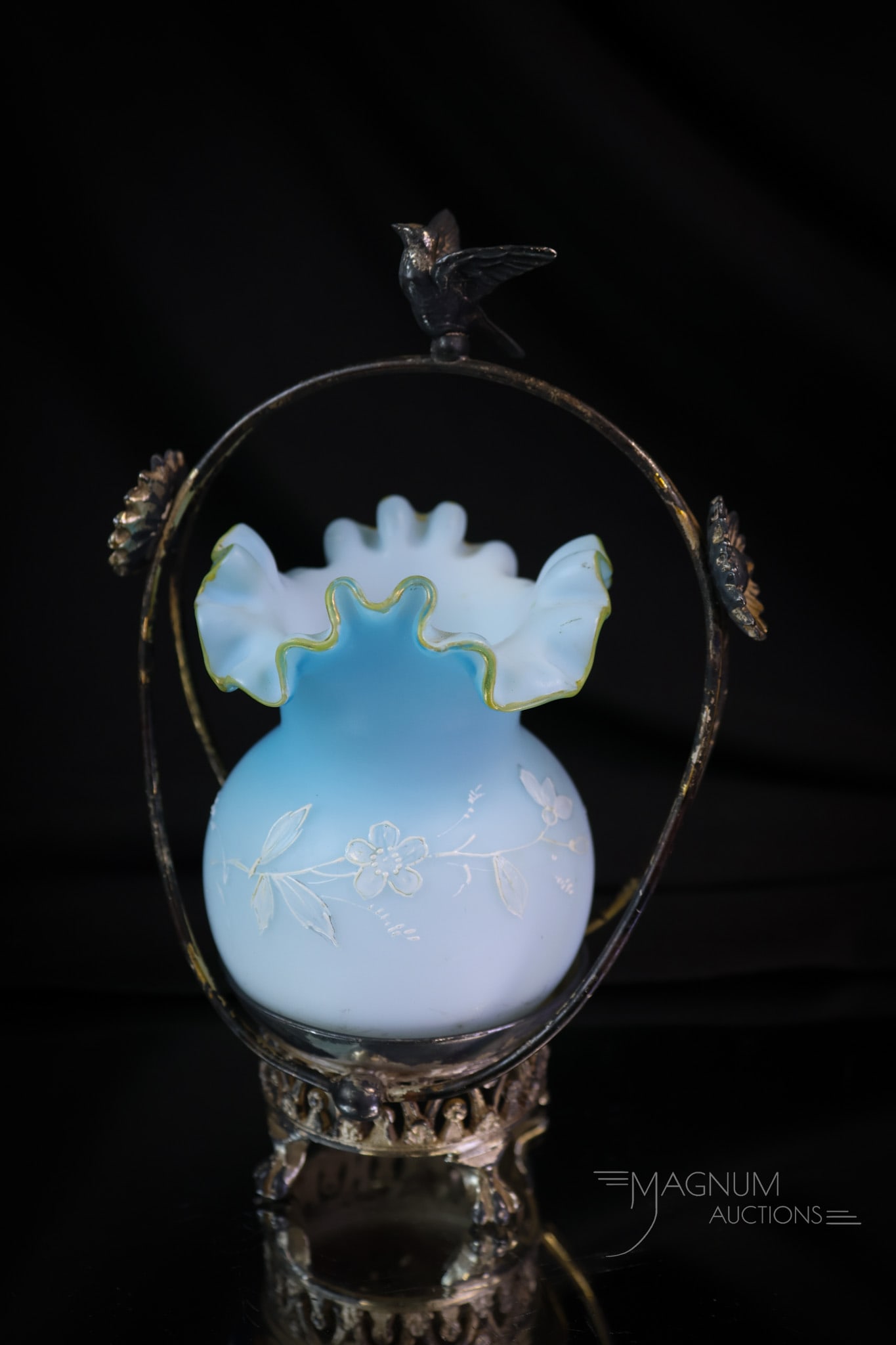 Aurora Silverplate Victorian Blue Enameled Glass Toothpick Holder (1 of 9)